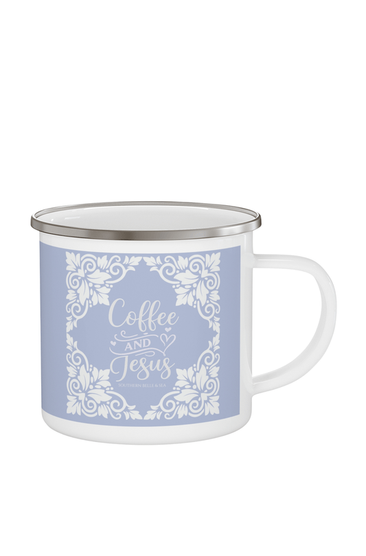 Coffee & Jesus (Periwinkle) — Enamel Mug | Southern Belle & Sea™ - Southern Belle & Sea