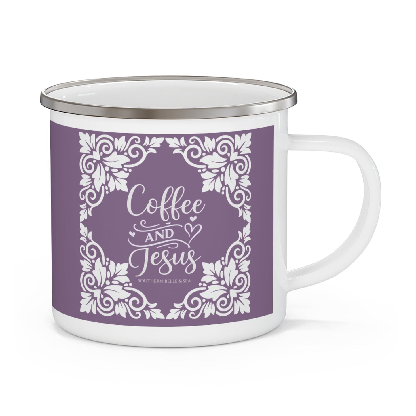 Coffee & Jesus (Plum) — Enamel Mug | Southern Belle & Sea™ - Southern Belle & Sea