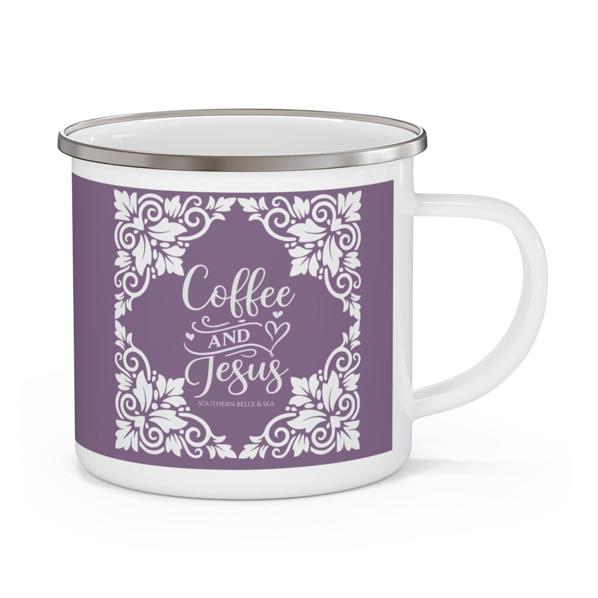 Coffee & Jesus (Plum) — Enamel Mug | Southern Belle & Sea™ - Southern Belle & Sea