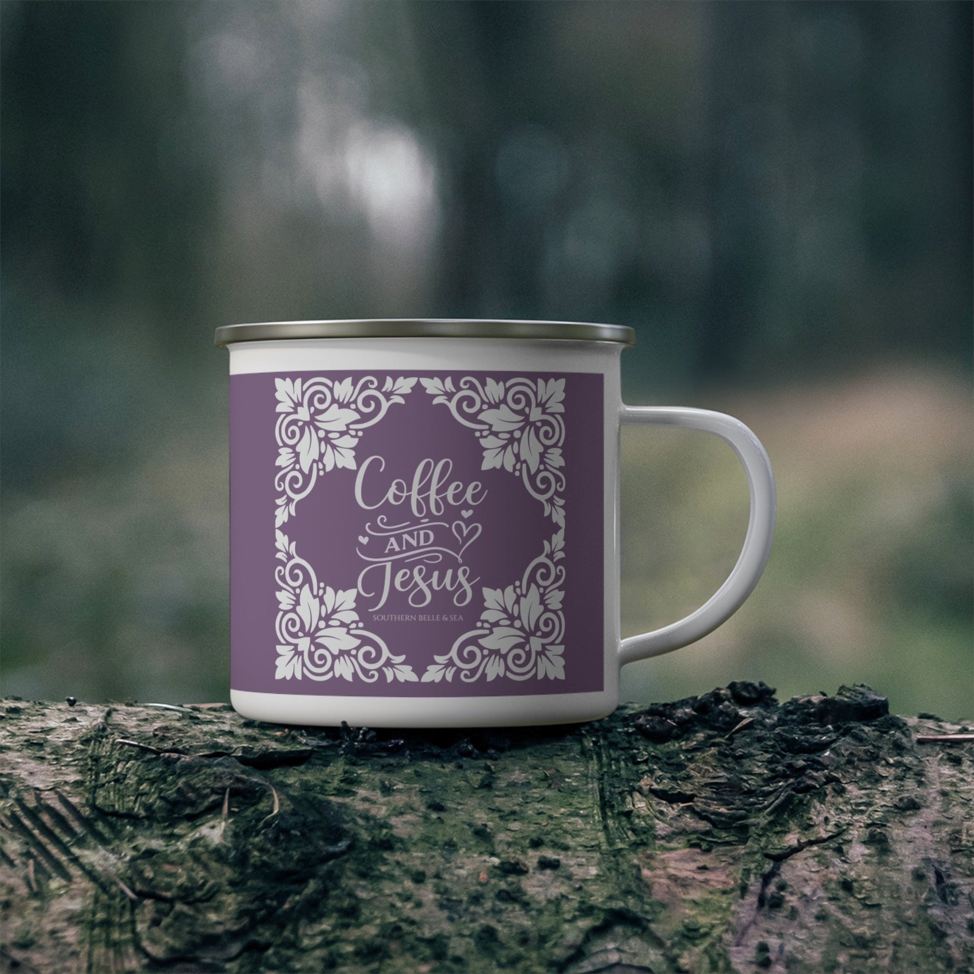 Coffee & Jesus (Plum) — Enamel Mug | Southern Belle & Sea™ - Southern Belle & Sea