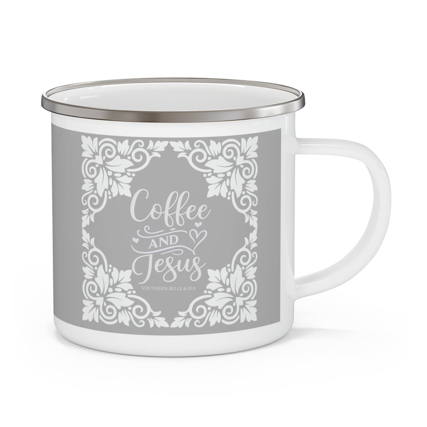 Coffee & Jesus (Smokey Gray) — Enamel Mug | Southern Belle & Sea™ - Southern Belle & Sea