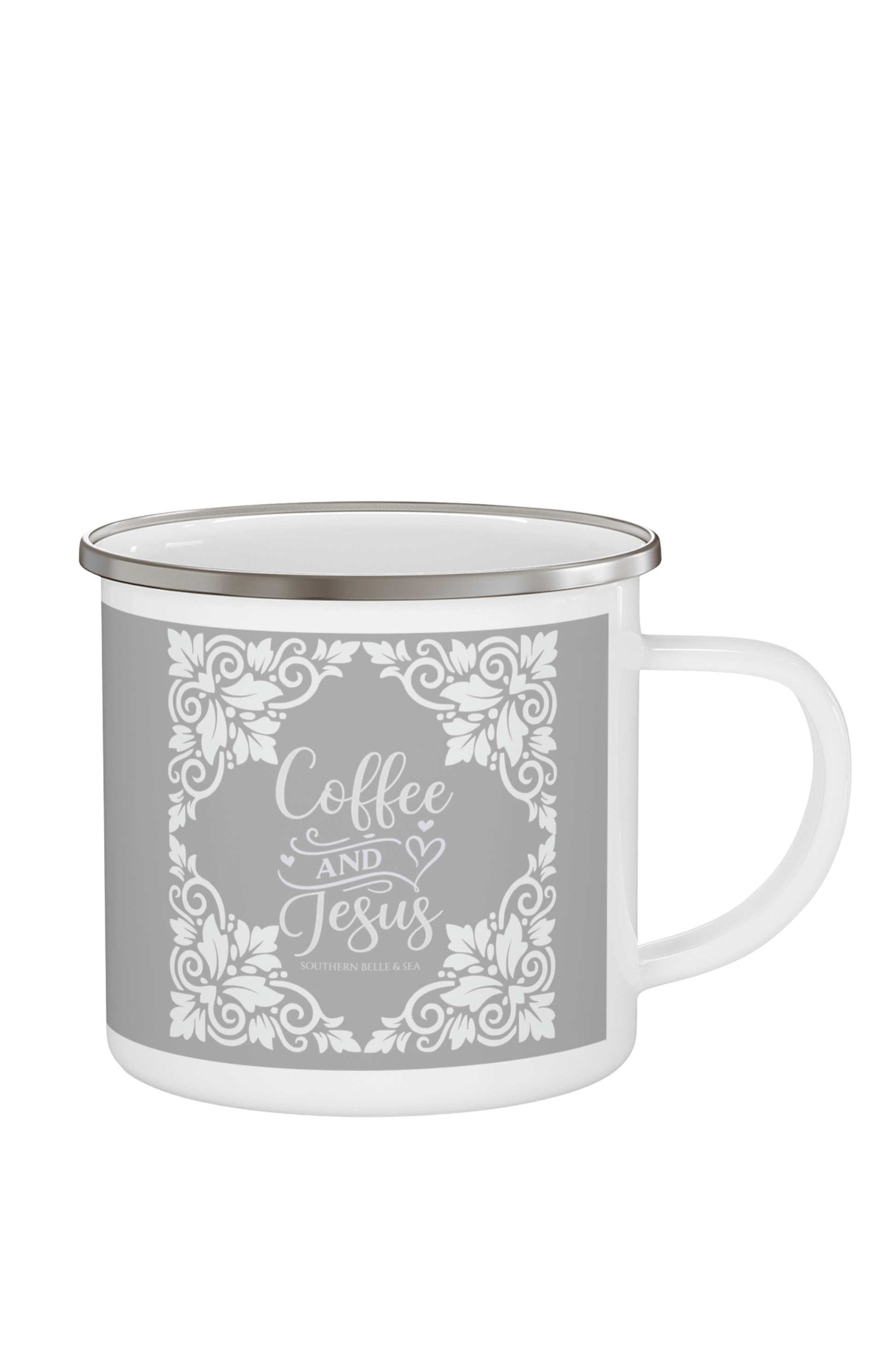 Coffee & Jesus (Smokey Gray) — Enamel Mug | Southern Belle & Sea™ - Southern Belle & Sea