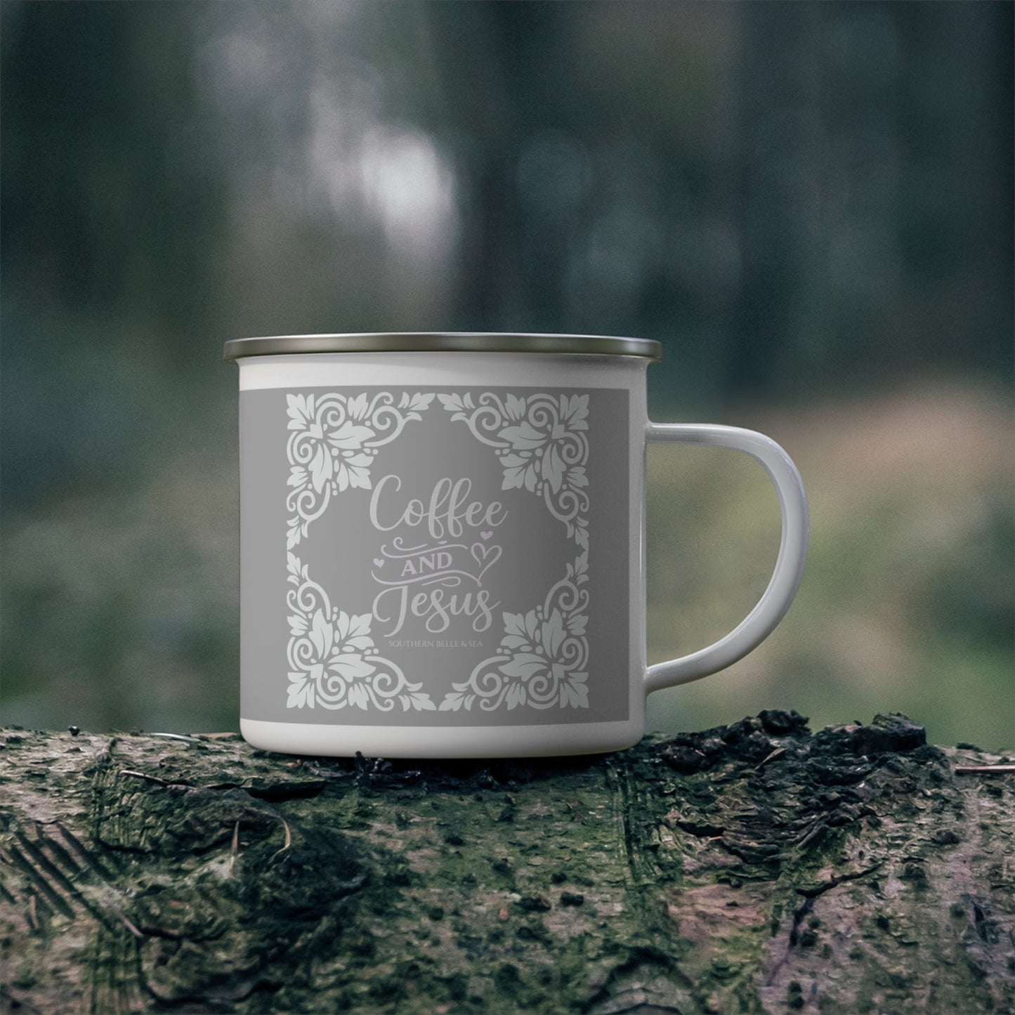 Coffee & Jesus (Smokey Gray) — Enamel Mug | Southern Belle & Sea™ - Southern Belle & Sea