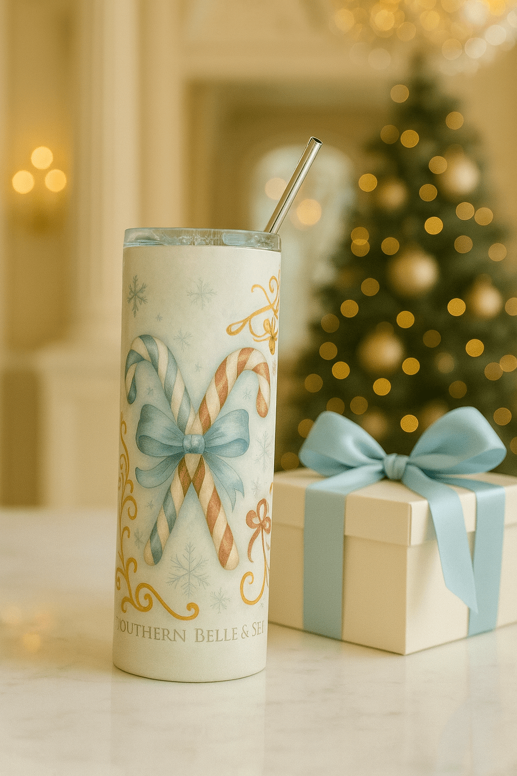 Double Candy Cane Holiday Tumbler — Classic Noel Edition | Southern Belle & Sea™ - Southern Belle & Sea