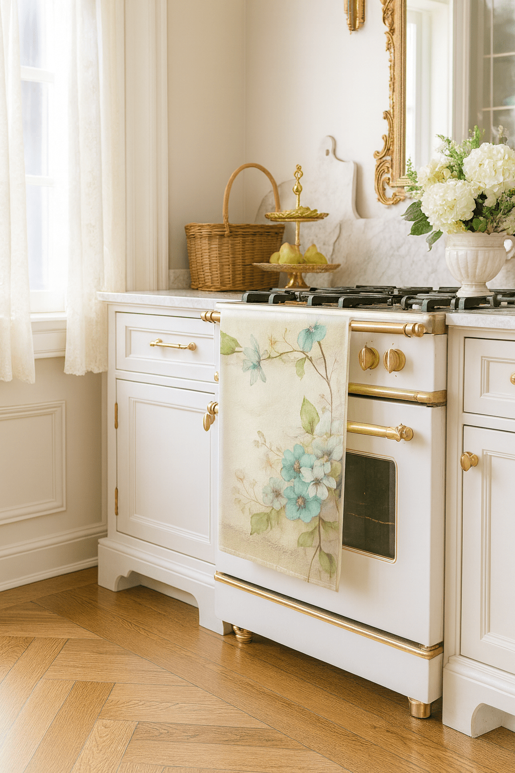 Elegant Kitchen Collection— Dogwood Blossom Elegance Tea Towel | Southern Belle & Sea™ - Southern Belle & Sea