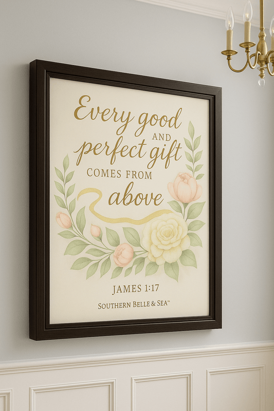 Every Good and Perfect Gift Framed Canvas — Scripture Wall Art | Southern Belle & Sea™ - Southern Belle & Sea