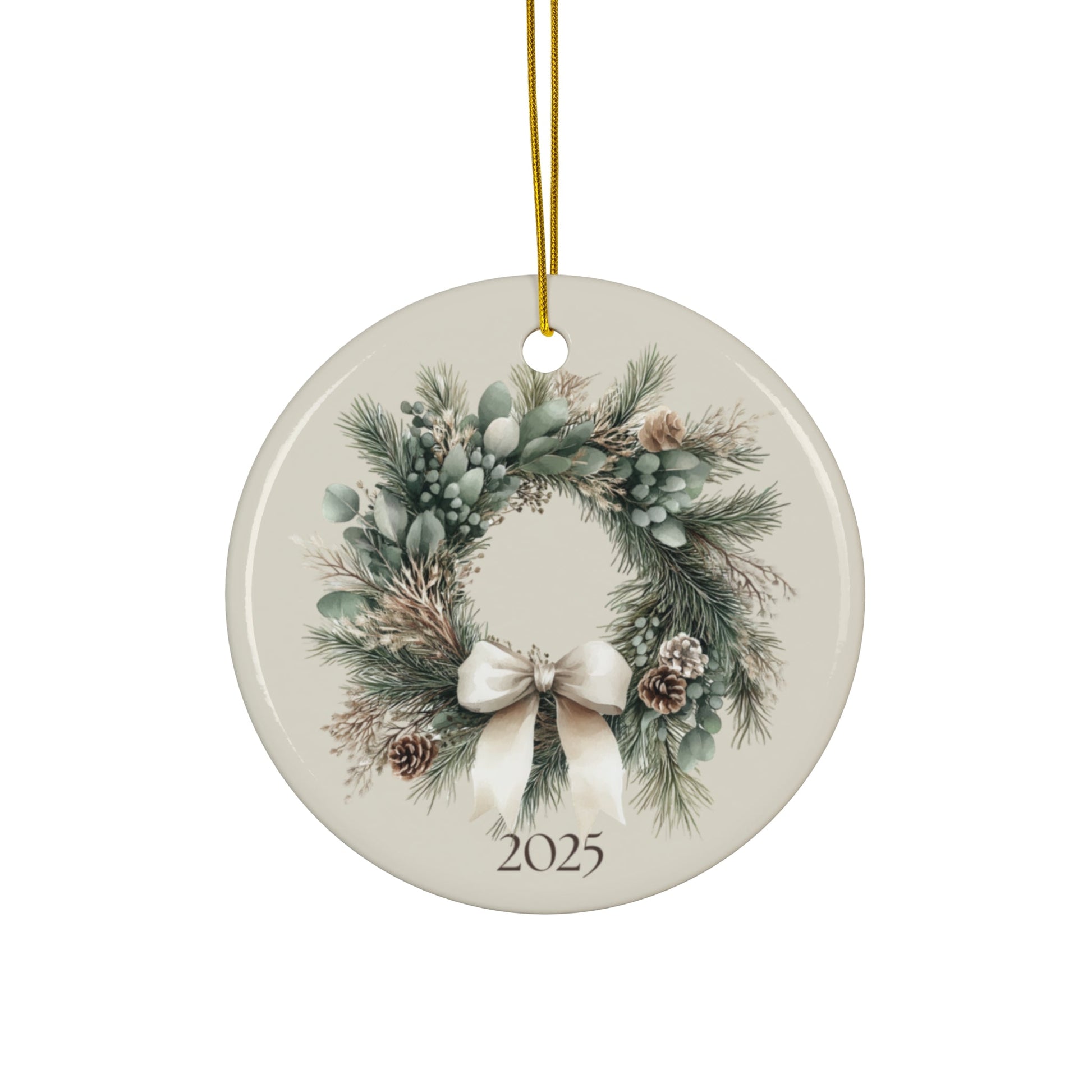 Family Name Christmas Wreath Ornament — Personalized Ceramic Keepsake 2025 | Southern Belle & Sea™ - Southern Belle & Sea