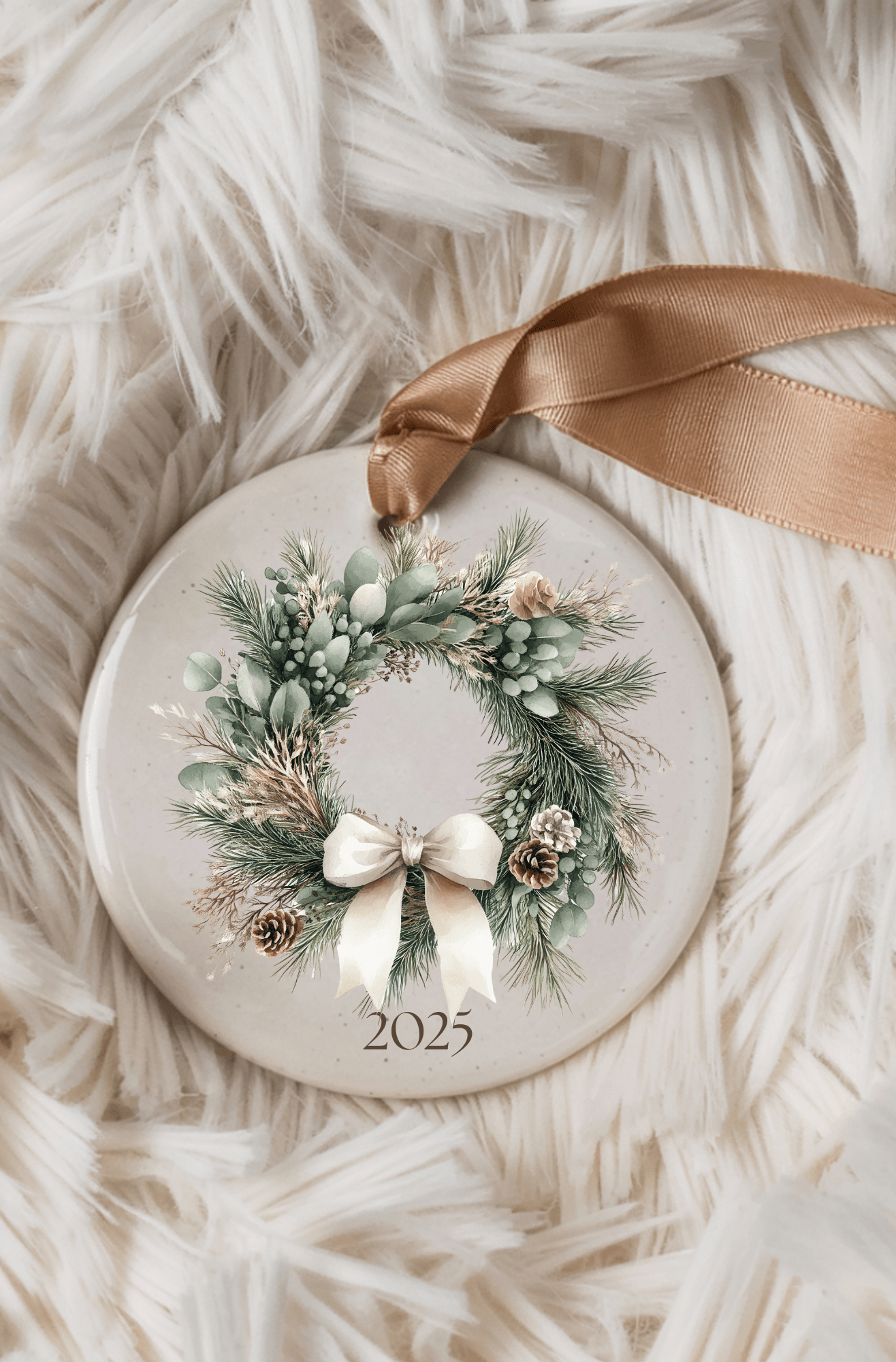 Family Name Christmas Wreath Ornament — Personalized Ceramic Keepsake 2025 | Southern Belle & Sea™ - Southern Belle & Sea