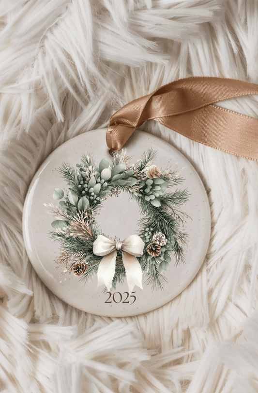 Family Name Christmas Wreath Ornament — Personalized Ceramic Keepsake 2025 | Southern Belle & Sea™ - Southern Belle & Sea