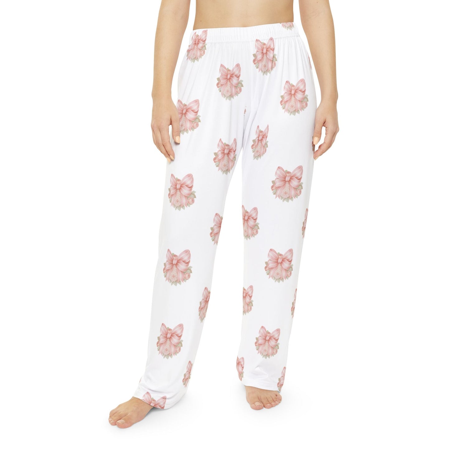Floral Bow on White Lounge Pants — Pink Floral Bow Collection | Southern Belle & Sea™ - Southern Belle & Sea