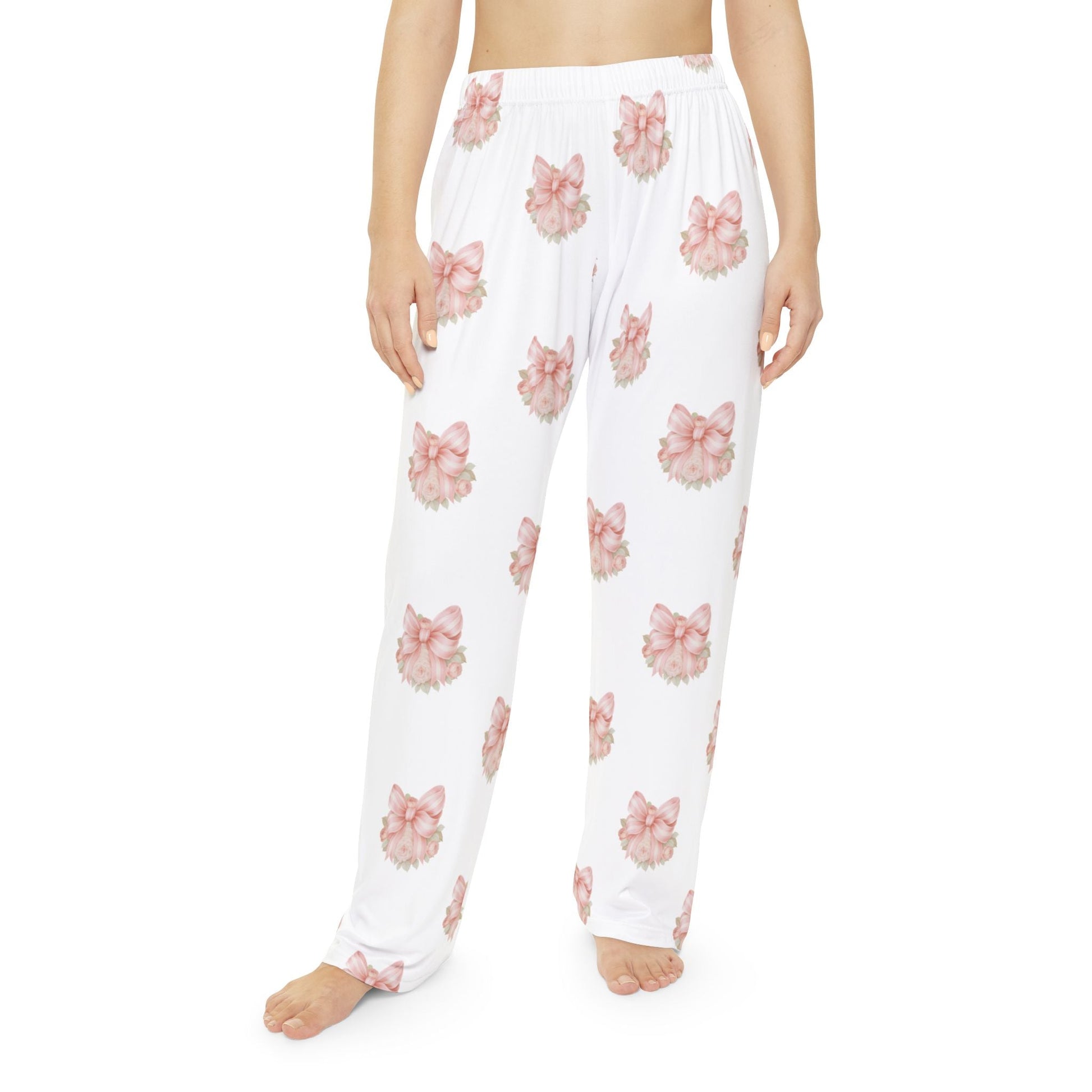 Floral Bow on White Lounge Pants — Pink Floral Bow Collection | Southern Belle & Sea™ - Southern Belle & Sea
