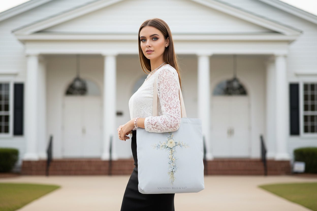 Floral Cross Canvas Tote — Faith & Grace Collection | Southern Belle & Sea™ - Southern Belle & Sea
