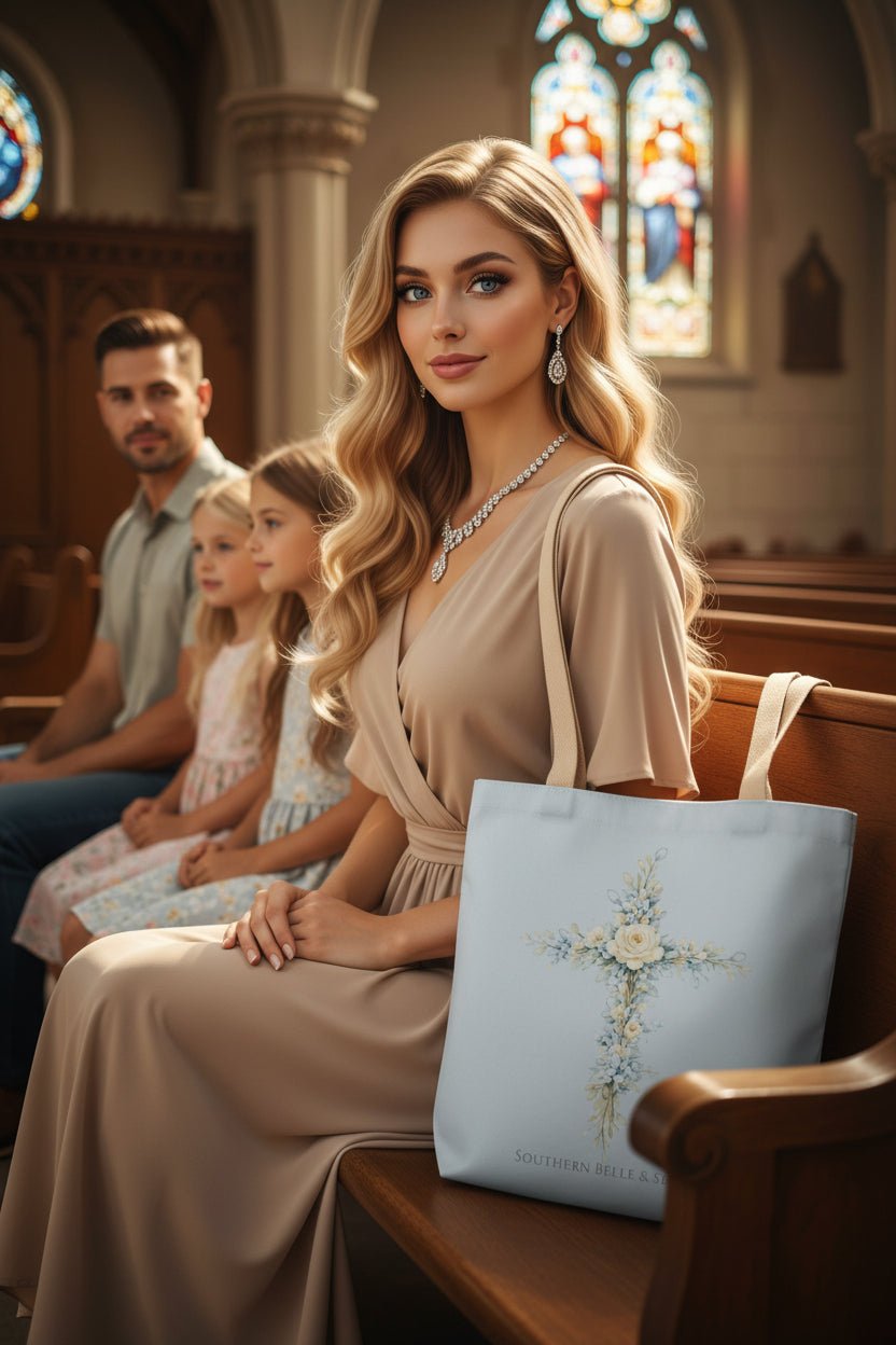 Floral Cross Canvas Tote — Faith & Grace Collection | Southern Belle & Sea™ - Southern Belle & Sea