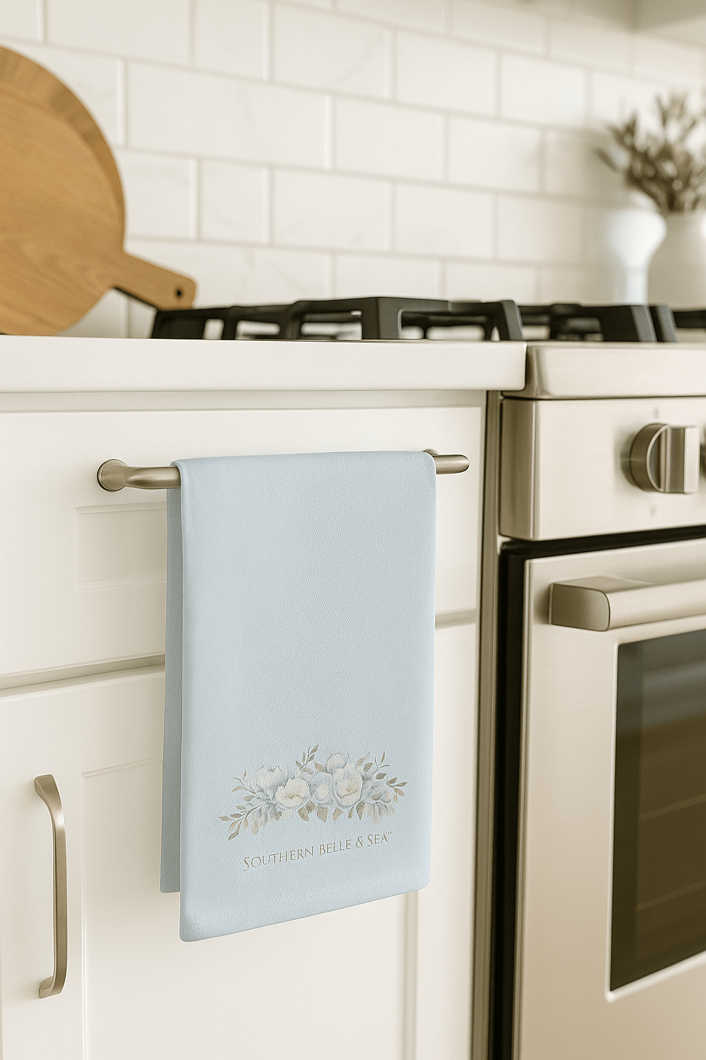 Floral Hand Towel (Blue Background) | Southern Belle & Sea™ - Southern Belle & Sea