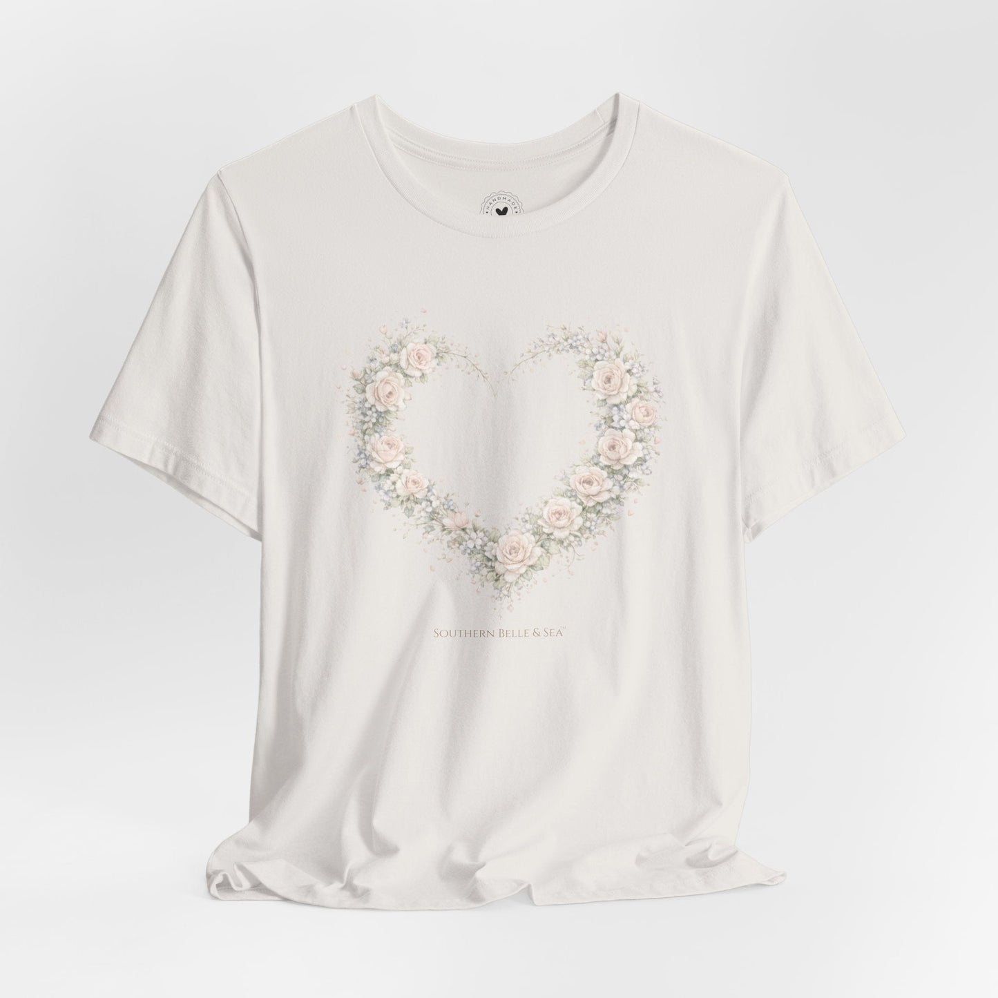 Gentle faith-inspired floral heart tee created for encouragement and grace