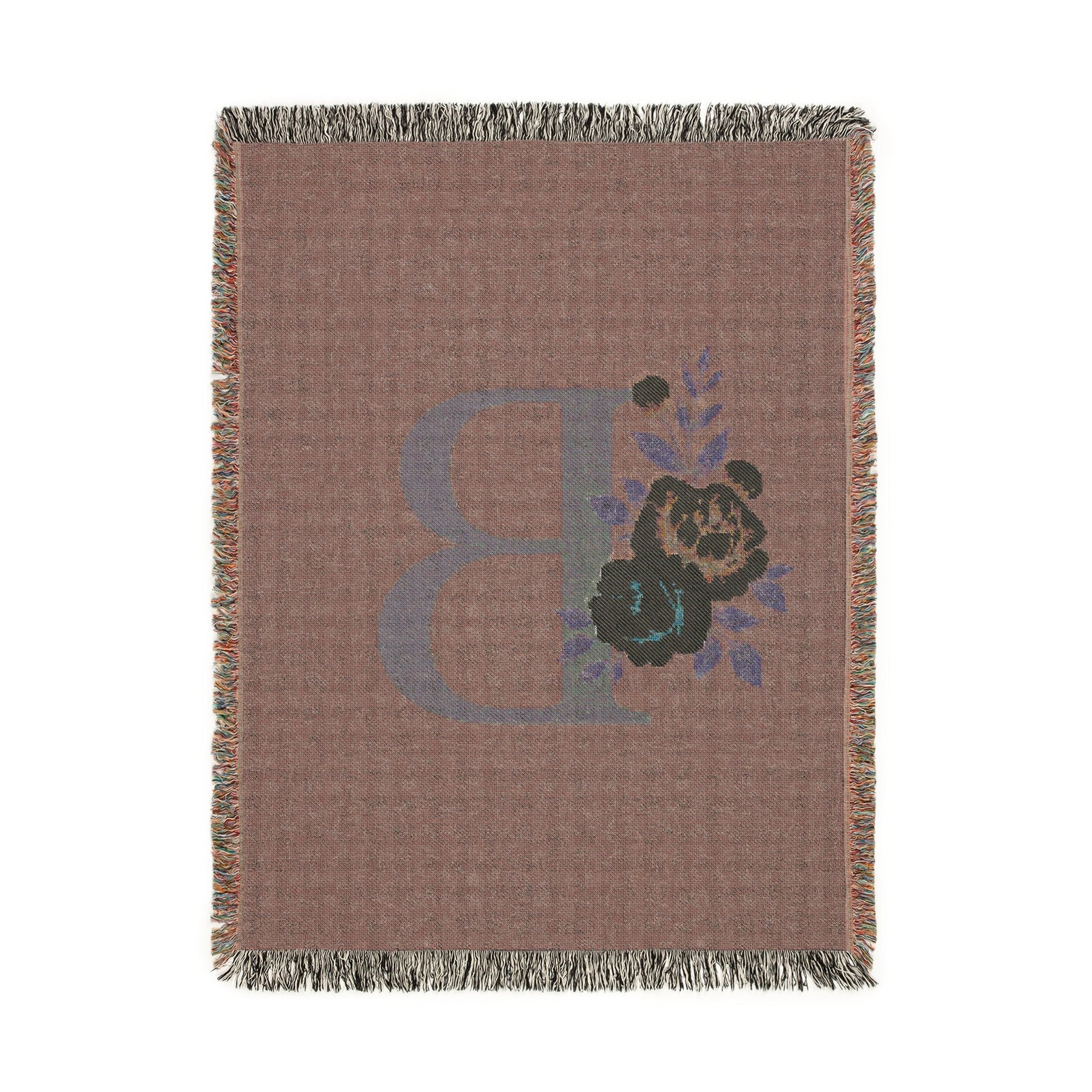 Floral Monogram B Woven Blanket (Blue Background) — Blue & Gold Rose Monogram Series | Southern Belle & Sea™ - Southern Belle & Sea