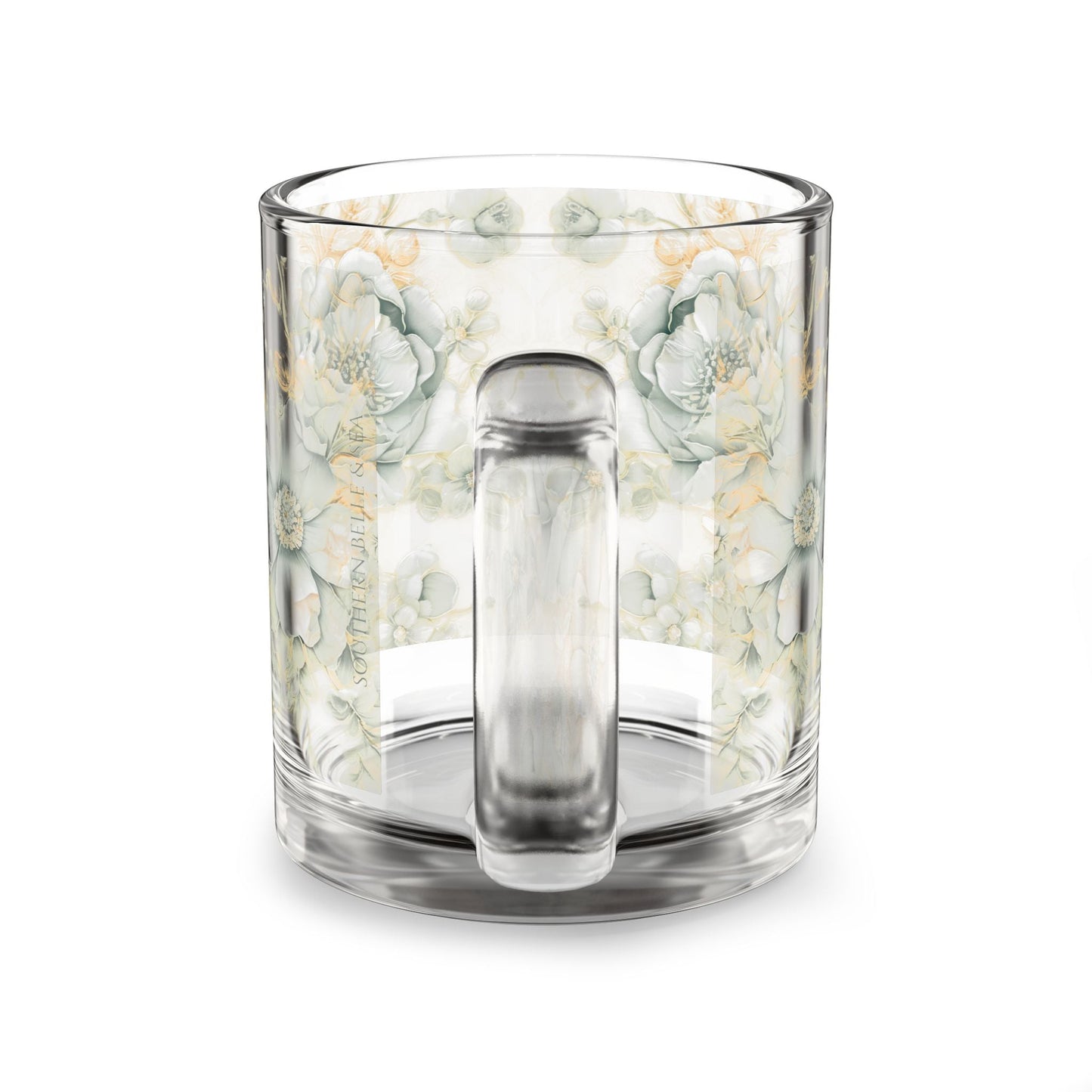 Floral Serenity Clear Glass Mug — Savannah Garden Rose Series | Southern Belle & Sea™ - Southern Belle & Sea