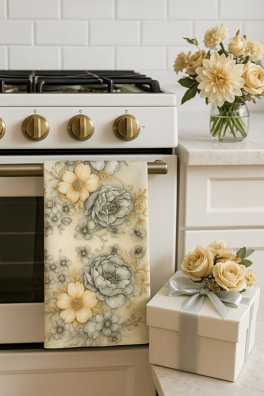 Floral Serenity Tea Towel — Elegant Kitchen Collection | Southern Belle & Sea™ - Southern Belle & Sea