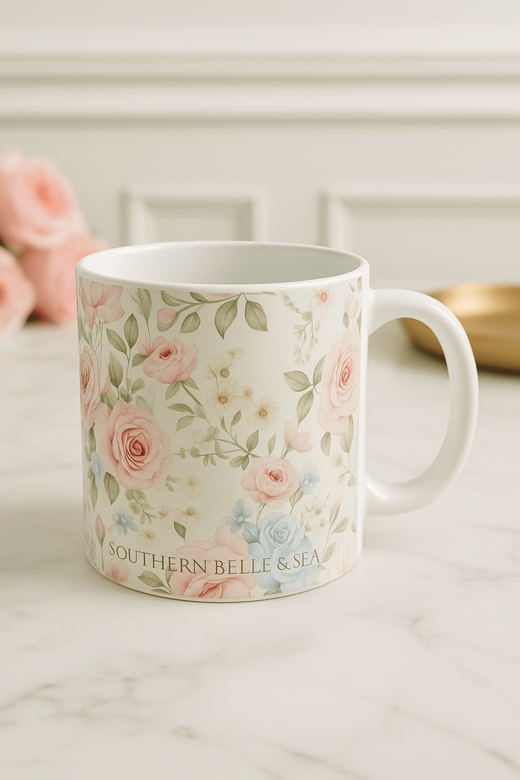 Garden Grace Floral Ceramic Mug — Garden Grace Series | Southern Belle & Sea™ - Southern Belle & Sea