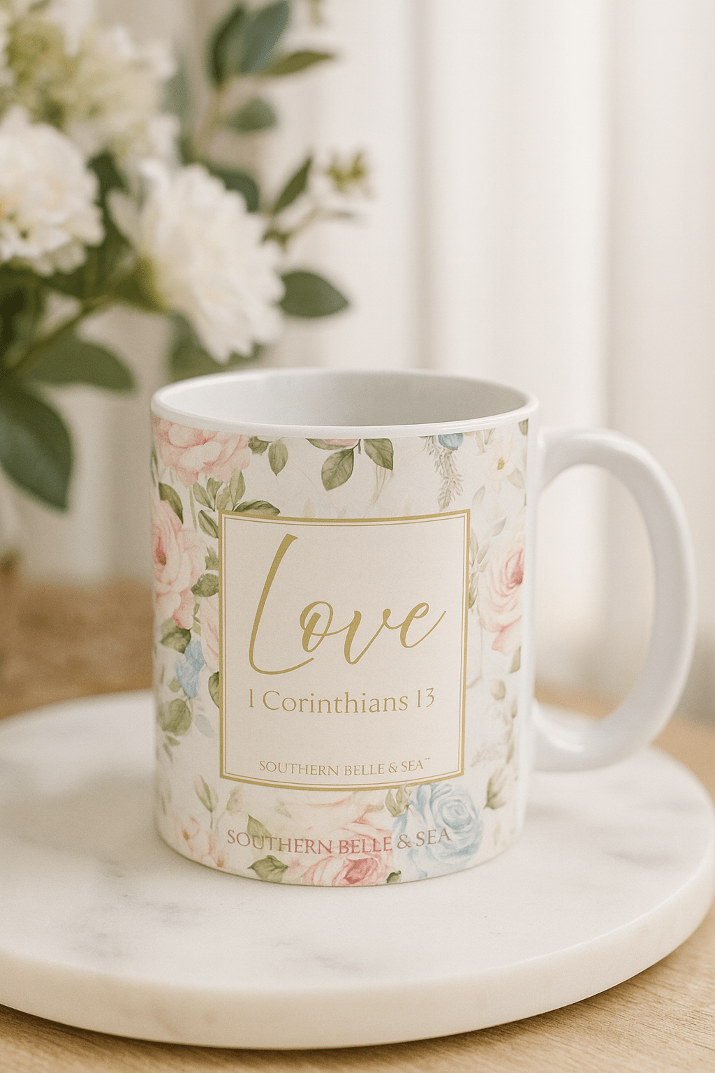 Garden Grace “Love • 1 Corinthians 13” Ceramic Mug — Garden Grace Series | Southern Belle & Sea™ - Southern Belle & Sea