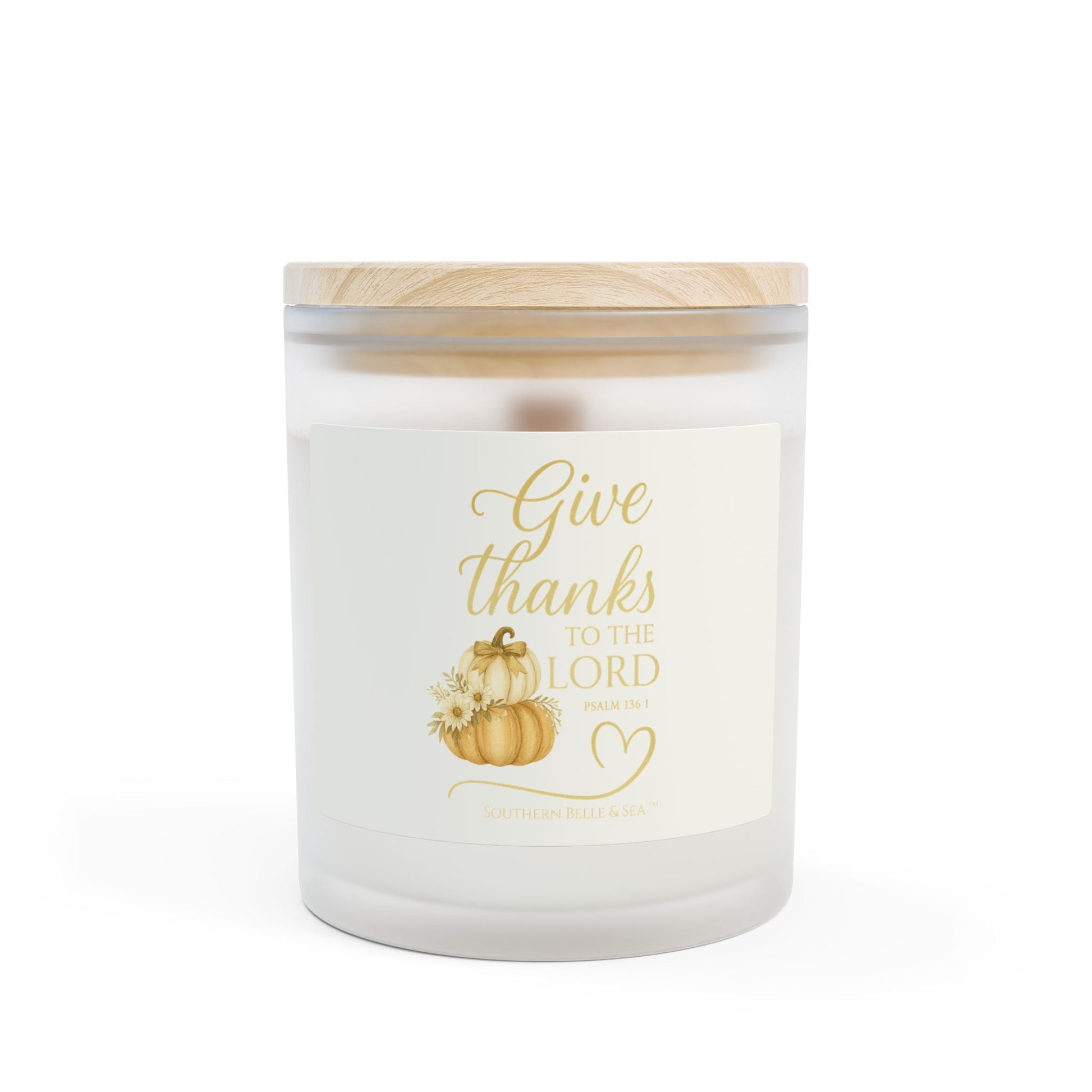 Give Thanks to the Lord Pumpkin Frosted Glass Candle — Harvest Grace Series | Southern Belle & Sea™ - Southern Belle & Sea