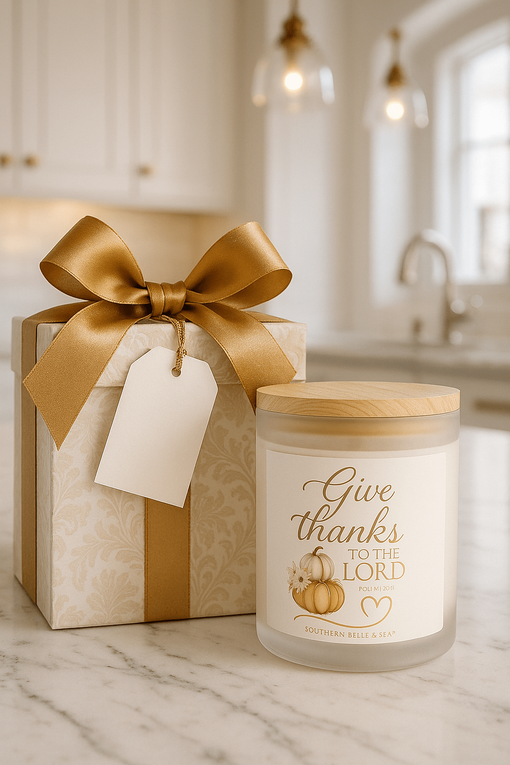 Give Thanks to the Lord Pumpkin Frosted Glass Candle — Harvest Grace Series | Southern Belle & Sea™ - Southern Belle & Sea