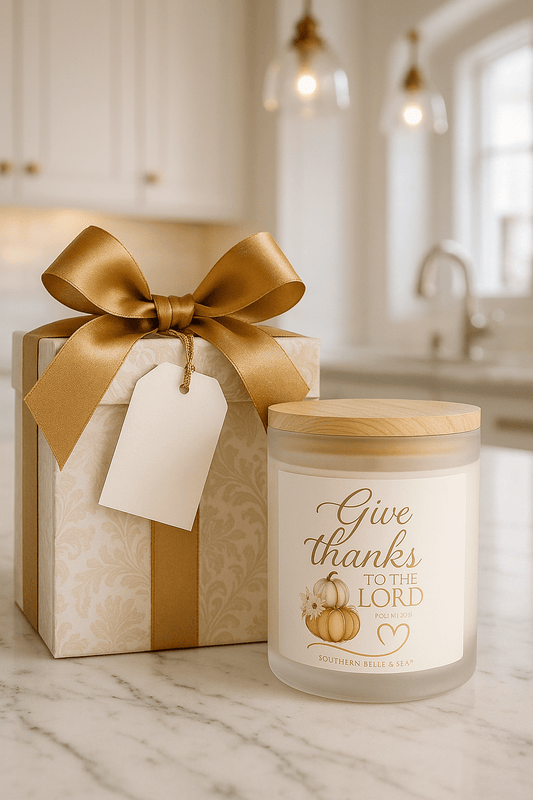 Give Thanks to the Lord Pumpkin Frosted Glass Candle — Harvest Grace Series | Southern Belle & Sea™ - Southern Belle & Sea