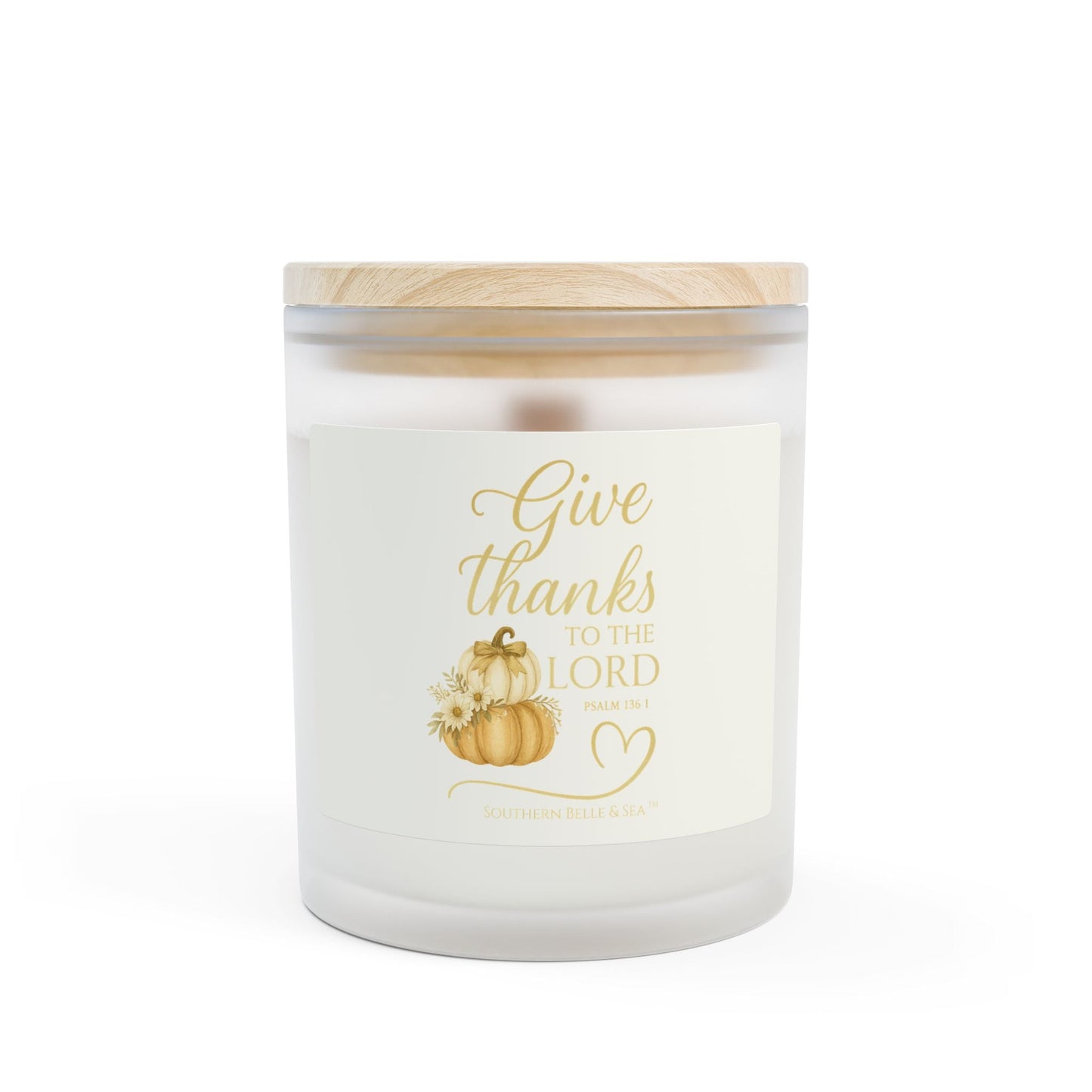 Give Thanks to the Lord Pumpkin Frosted Glass Candle — Harvest Grace Series | Southern Belle & Sea™ - Southern Belle & Sea