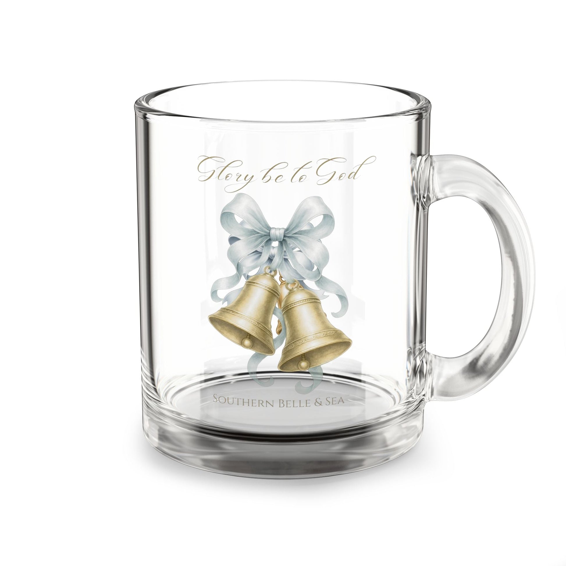 Glory Be to God Bell Clear Glass Mug — Winter Grace Fine Art Series | Southern Belle & Sea™ - Southern Belle & Sea