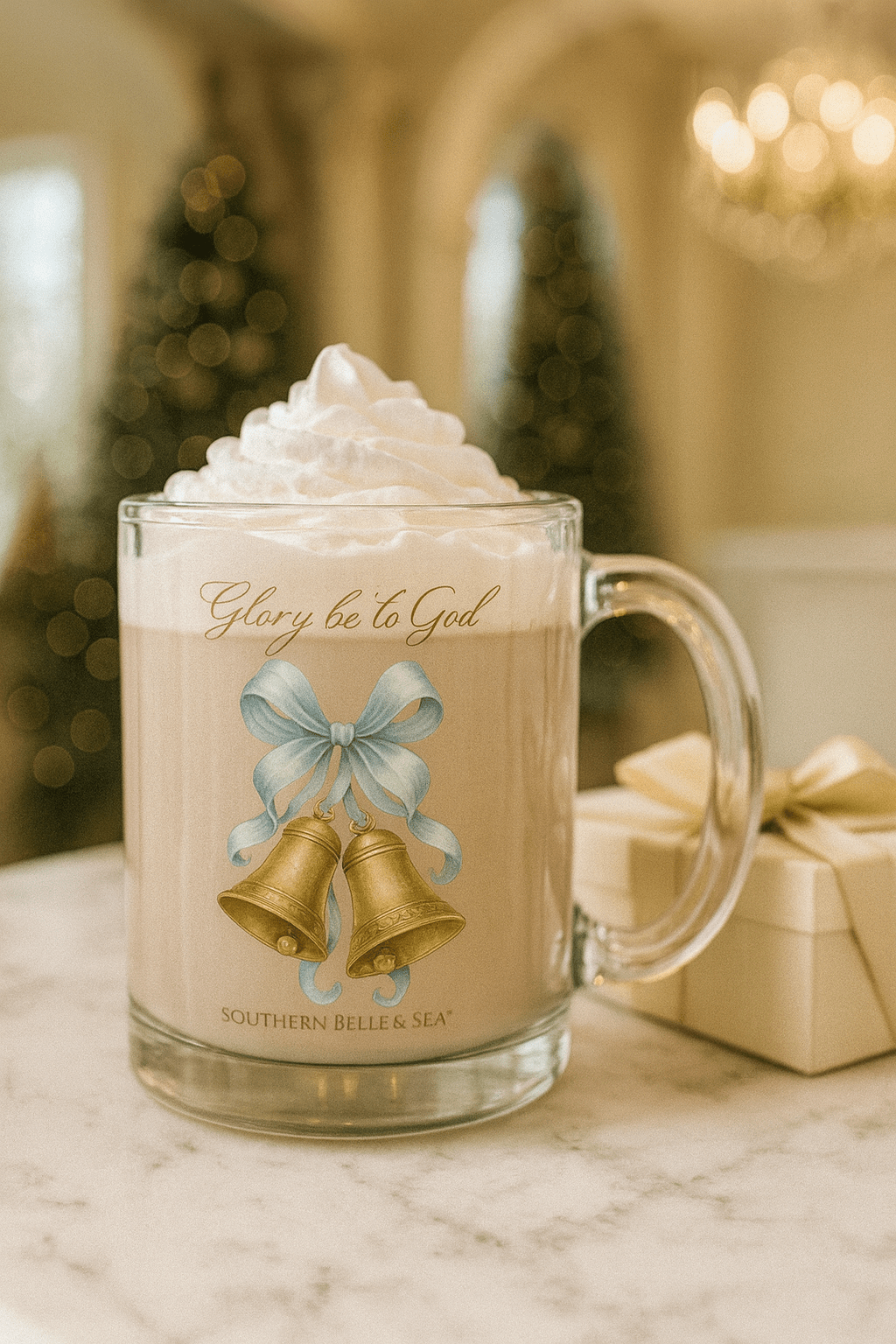 Glory Be to God Bell Clear Glass Mug — Winter Grace Fine Art Series | Southern Belle & Sea™ - Southern Belle & Sea
