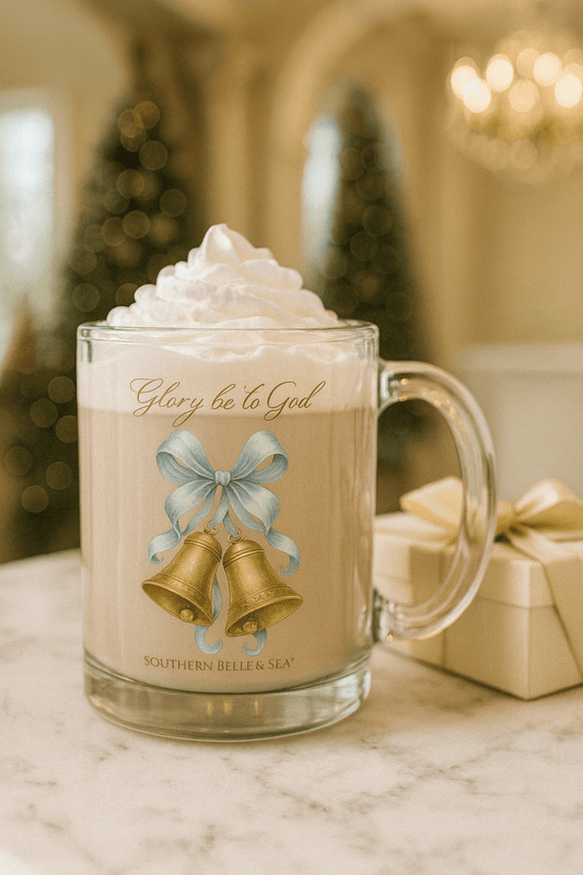 Glory Be to God Bell Clear Glass Mug — Winter Grace Fine Art Series | Southern Belle & Sea™ - Southern Belle & Sea