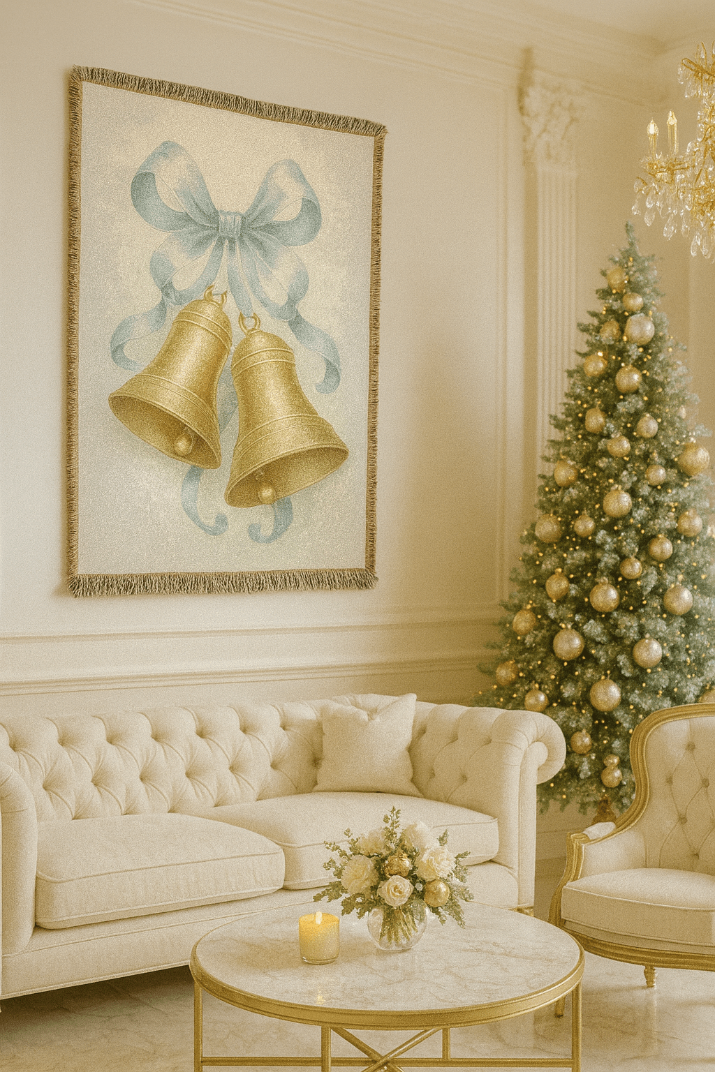 Glory Be to God Bells & Blue Ribbon — Woven Cotton Blanket (No Text) | Southern Belle & Sea™ - Southern Belle & Sea