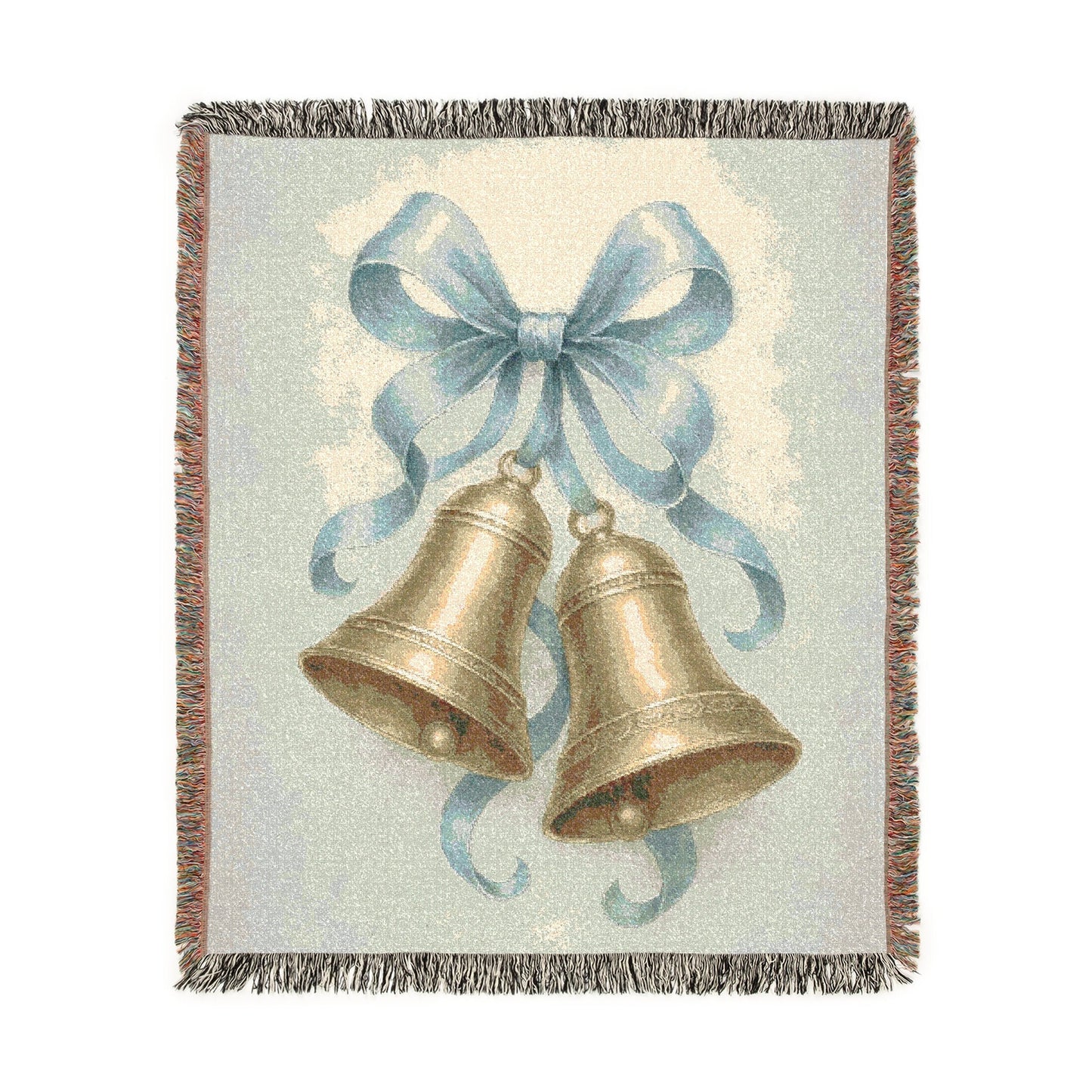 Glory Be to God Bells & Blue Ribbon — Woven Cotton Blanket (No Text) | Southern Belle & Sea™ - Southern Belle & Sea