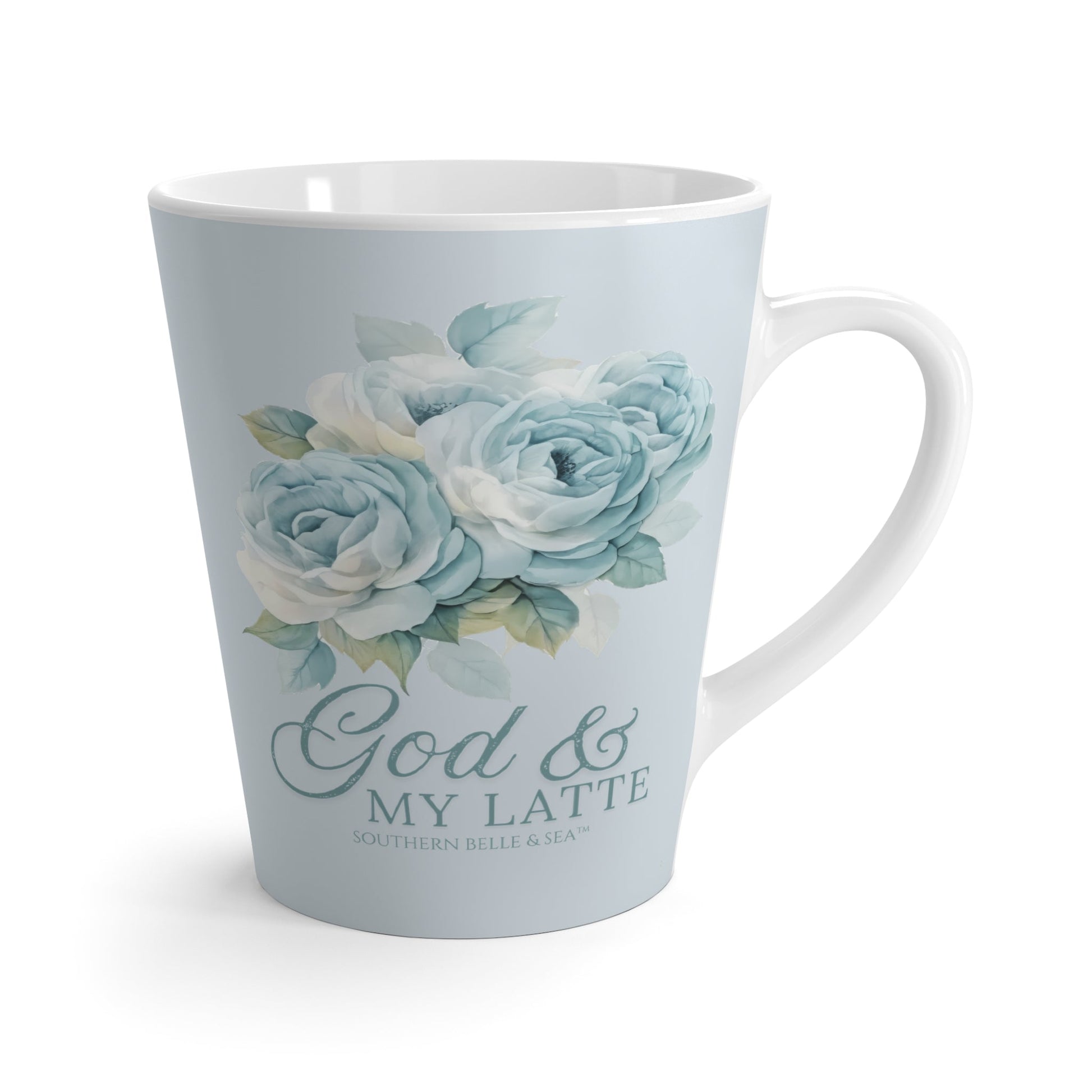 God and My Latte — Blue Floral Latte Mug (12oz) | Southern Belle & Sea™ - Southern Belle & Sea