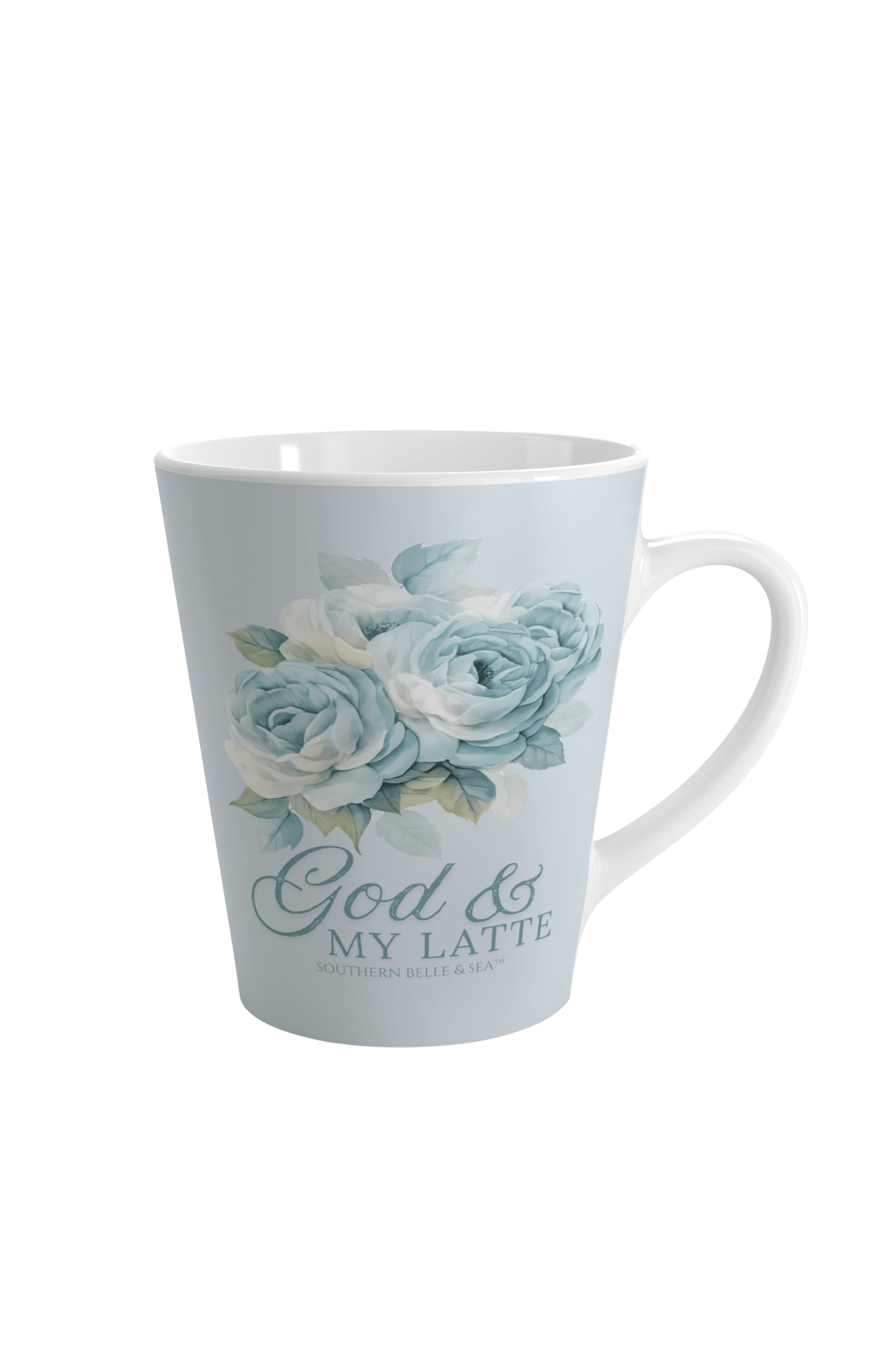God and My Latte — Blue Floral Latte Mug (12oz) | Southern Belle & Sea™ - Southern Belle & Sea