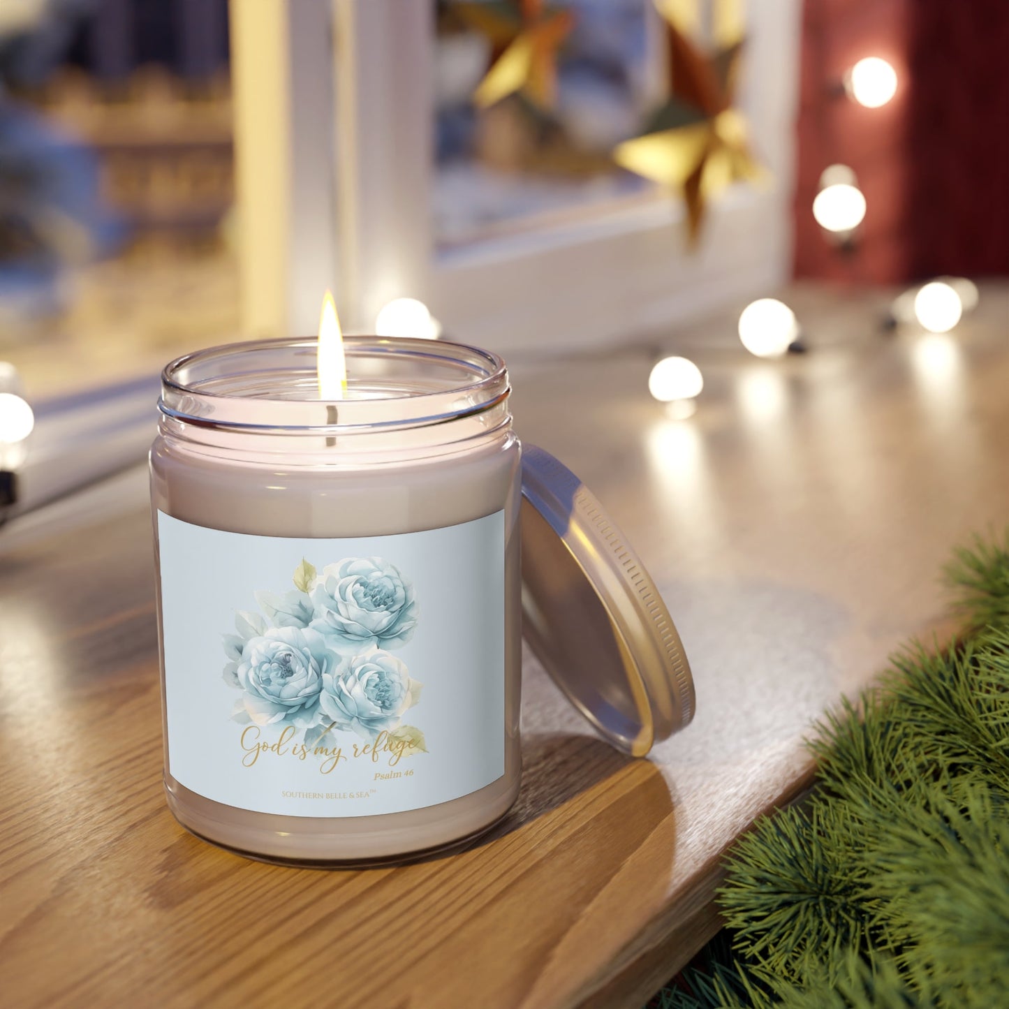 God Is My Refuge (Blue Floral) — 9oz Soy Candle | Southern Belle & Sea™ - Southern Belle & Sea