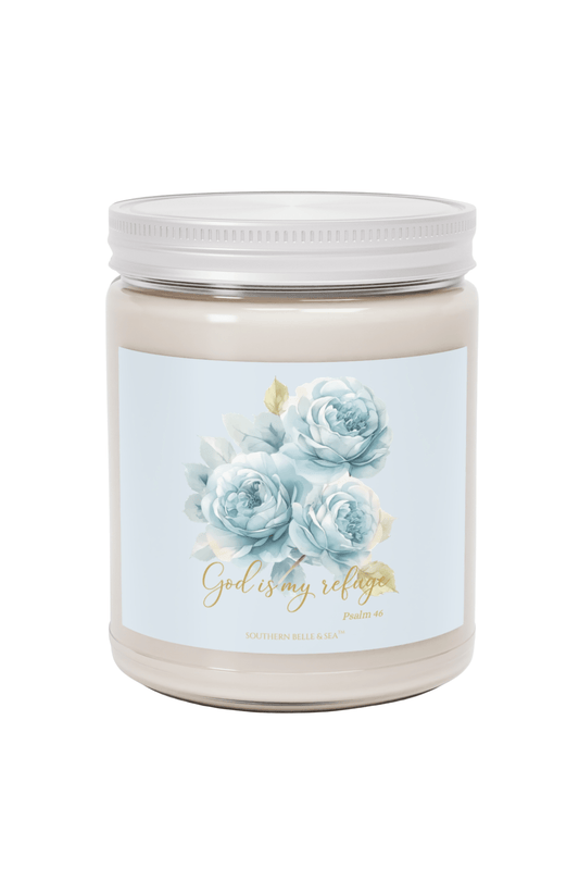 God Is My Refuge (Blue Floral) — 9oz Soy Candle | Southern Belle & Sea™ - Southern Belle & Sea