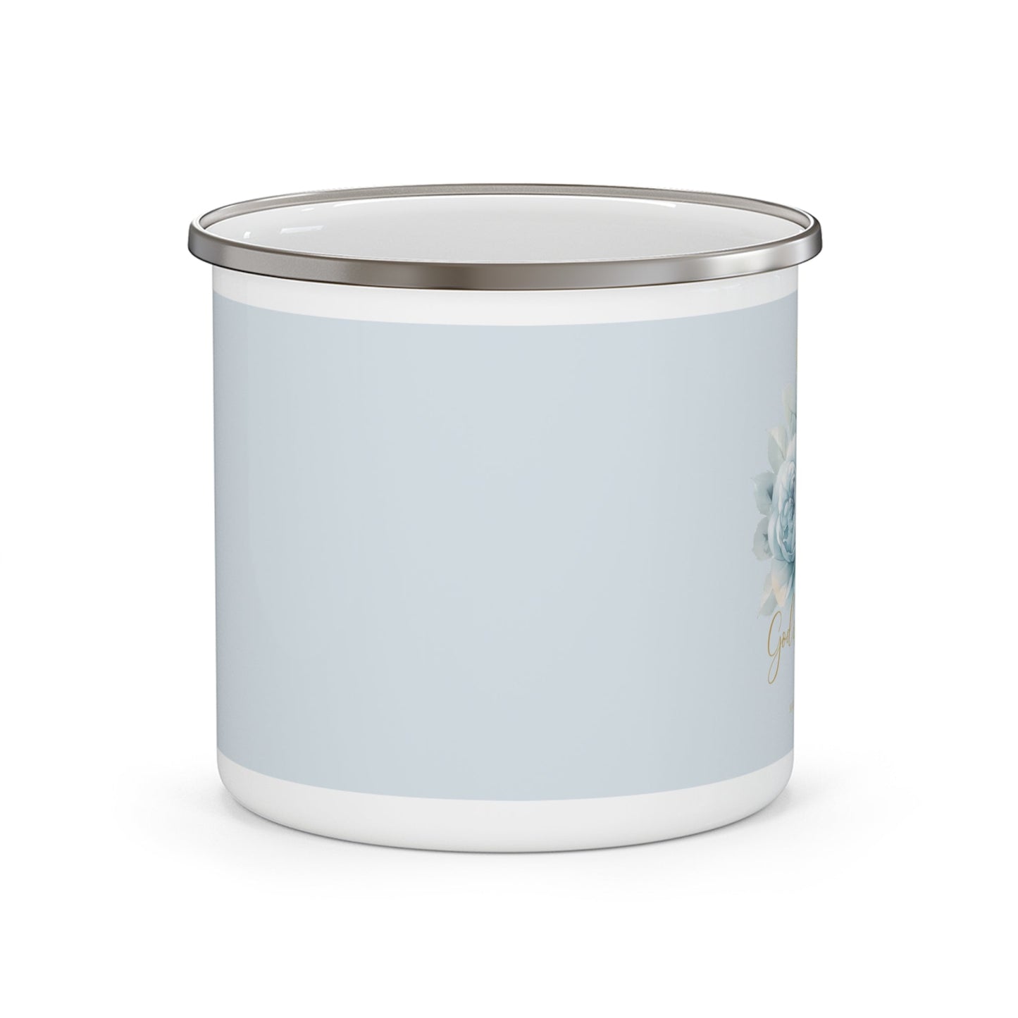 God Is My Refuge — Blue Floral Enamel Camping Mug (12oz, Psalm 46:1) | Southern Belle & Sea™ - Southern Belle & Sea