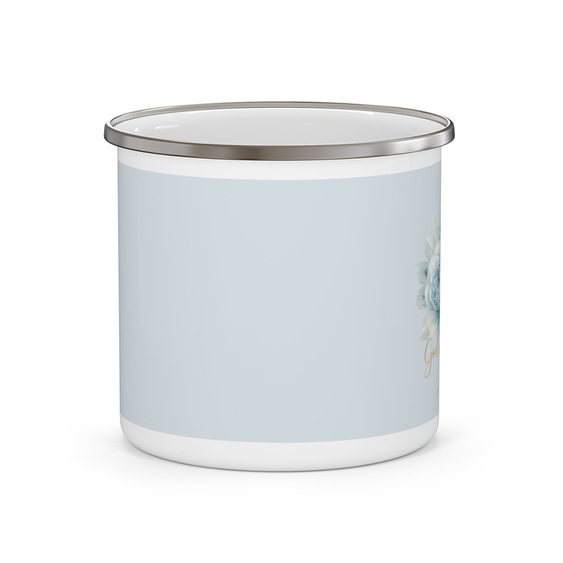 God Is My Refuge — Blue Floral Enamel Camping Mug (12oz, Psalm 46:1) | Southern Belle & Sea™ - Southern Belle & Sea