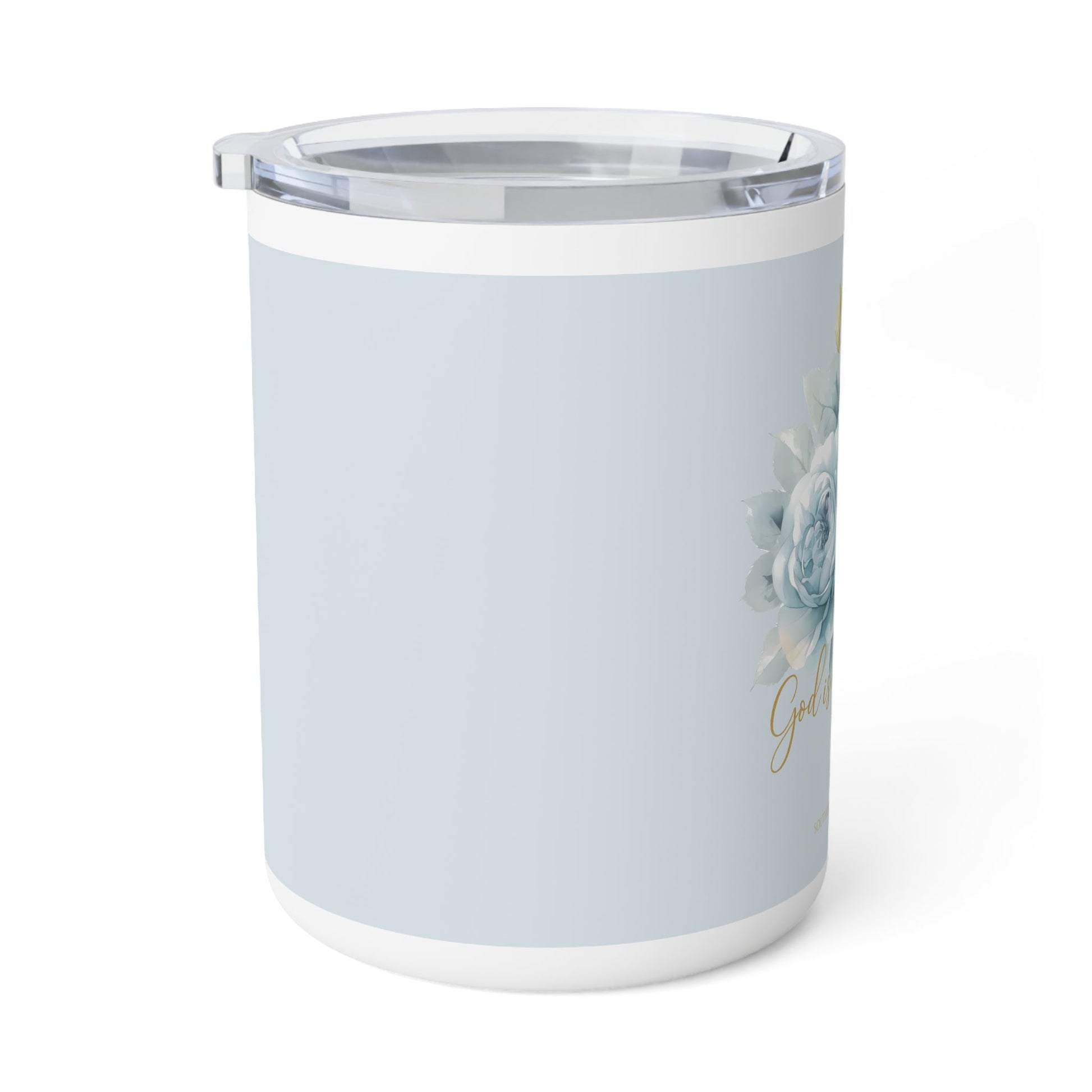 God Is My Refuge — Blue Floral Insulated Mug (10oz Stainless Steel, Psalm 46:1) | Southern Belle & Sea™ - Southern Belle & Sea