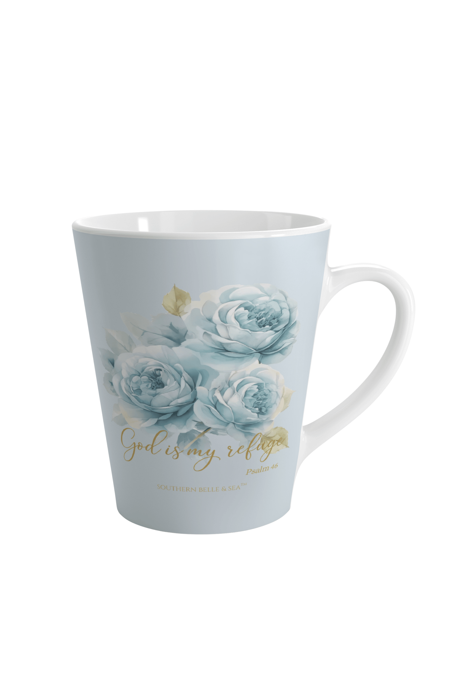 God Is My Refuge — Blue Floral Latte Mug (12oz) | Southern Belle & Sea™ - Southern Belle & Sea