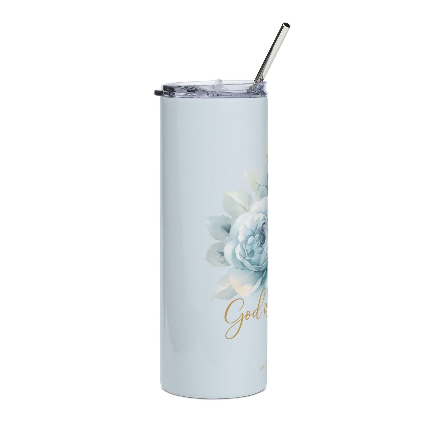 God Is My Refuge — Blue Floral Tumbler (20oz Stainless Steel, Psalm 46) | Southern Belle & Sea™ - Southern Belle & Sea