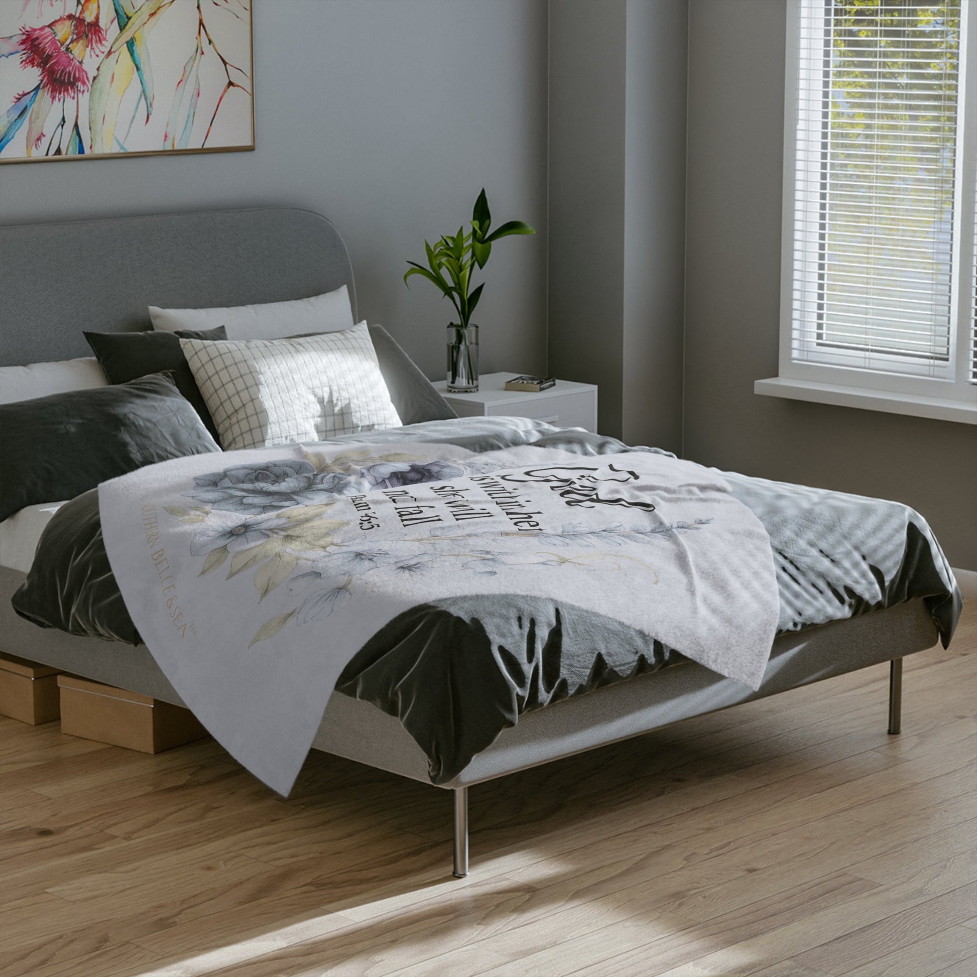 God Is Within Her” Blue Floral Blanket — Virtue Collection | Southern Belle & Sea™ - Southern Belle & Sea