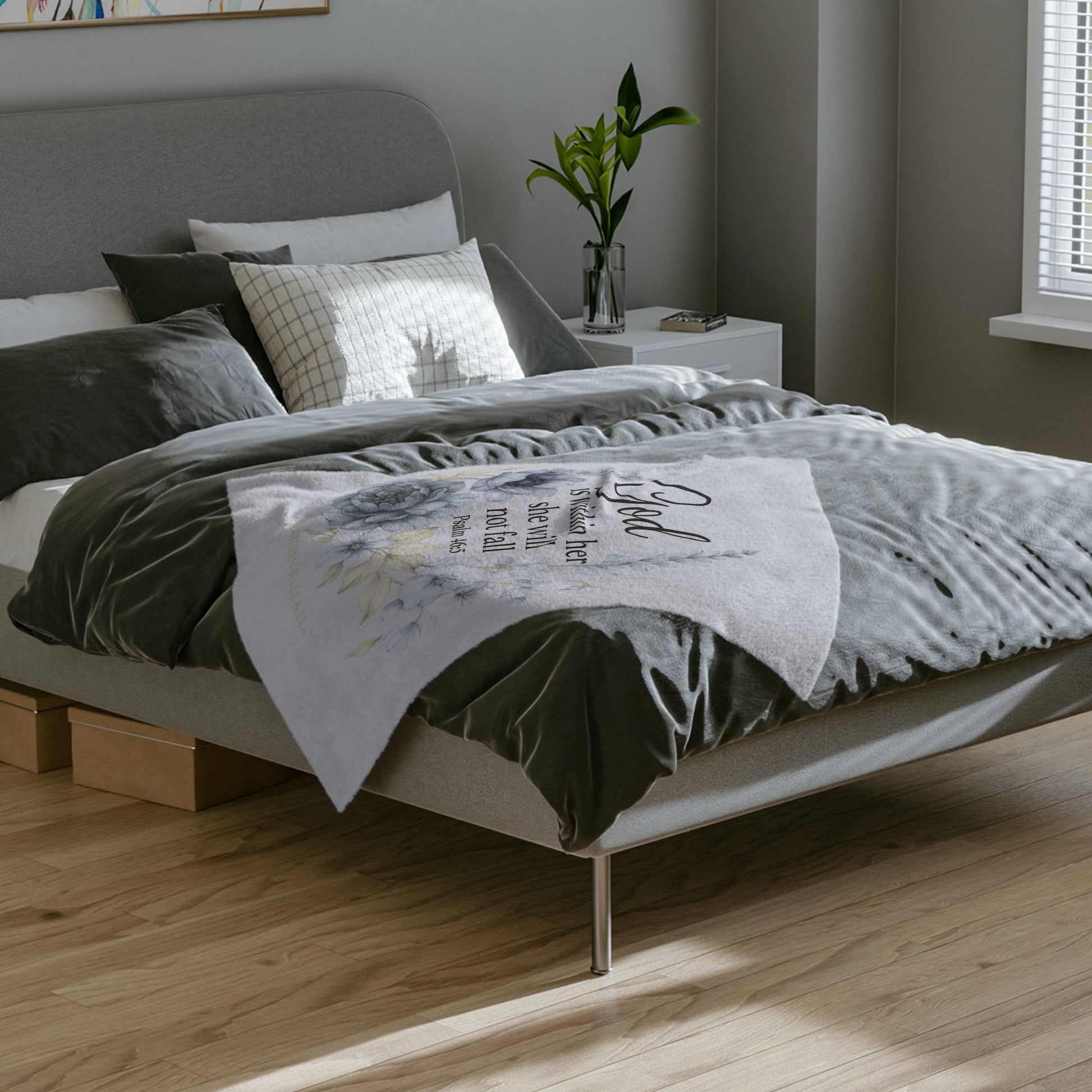 God Is Within Her” Blue Floral Blanket — Virtue Collection | Southern Belle & Sea™ - Southern Belle & Sea