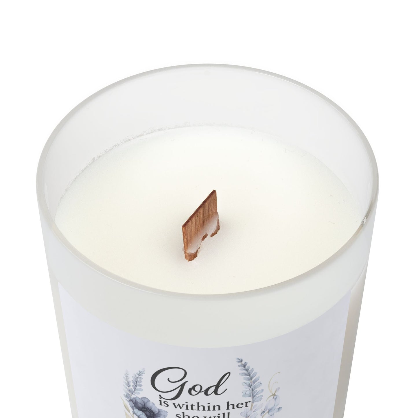 God Is Within Her” Blue Floral Candle (11oz Frosted Wooden Wick) — Virtue Collection | Southern Belle & Sea™ - Southern Belle & Sea