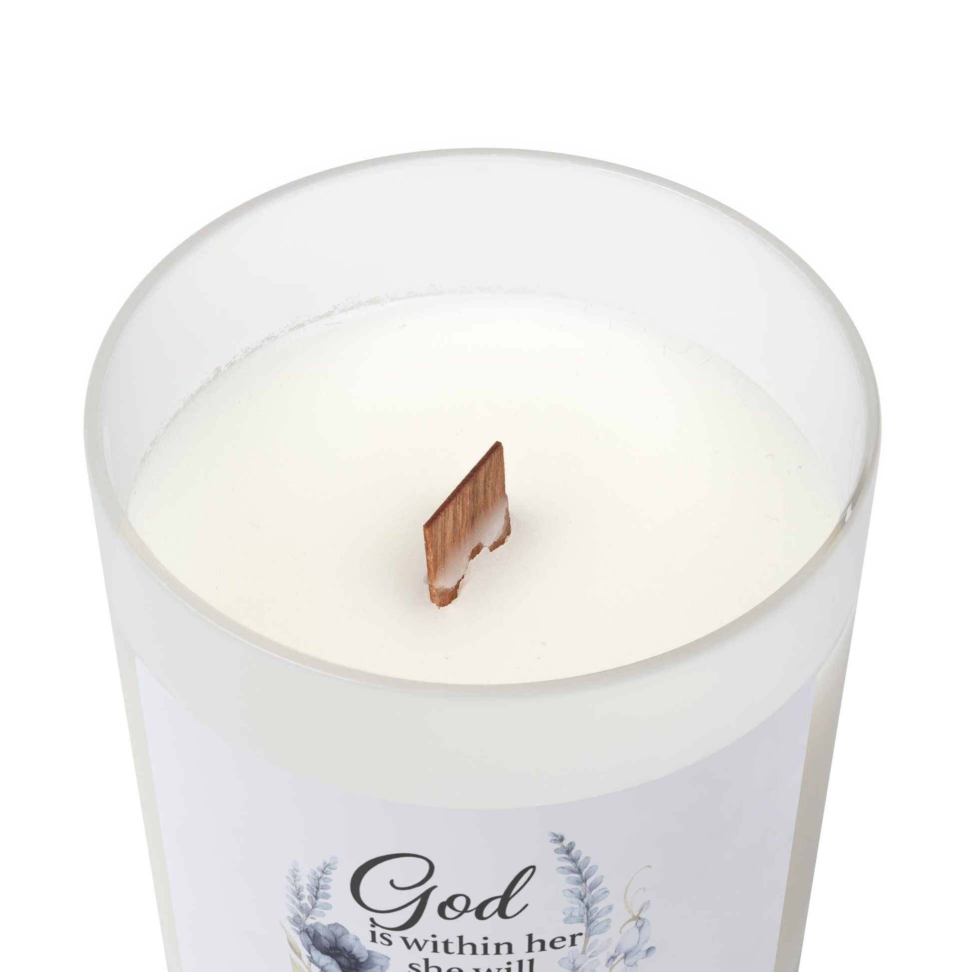 God Is Within Her” Blue Floral Candle (11oz Frosted Wooden Wick) — Virtue Collection | Southern Belle & Sea™ - Southern Belle & Sea