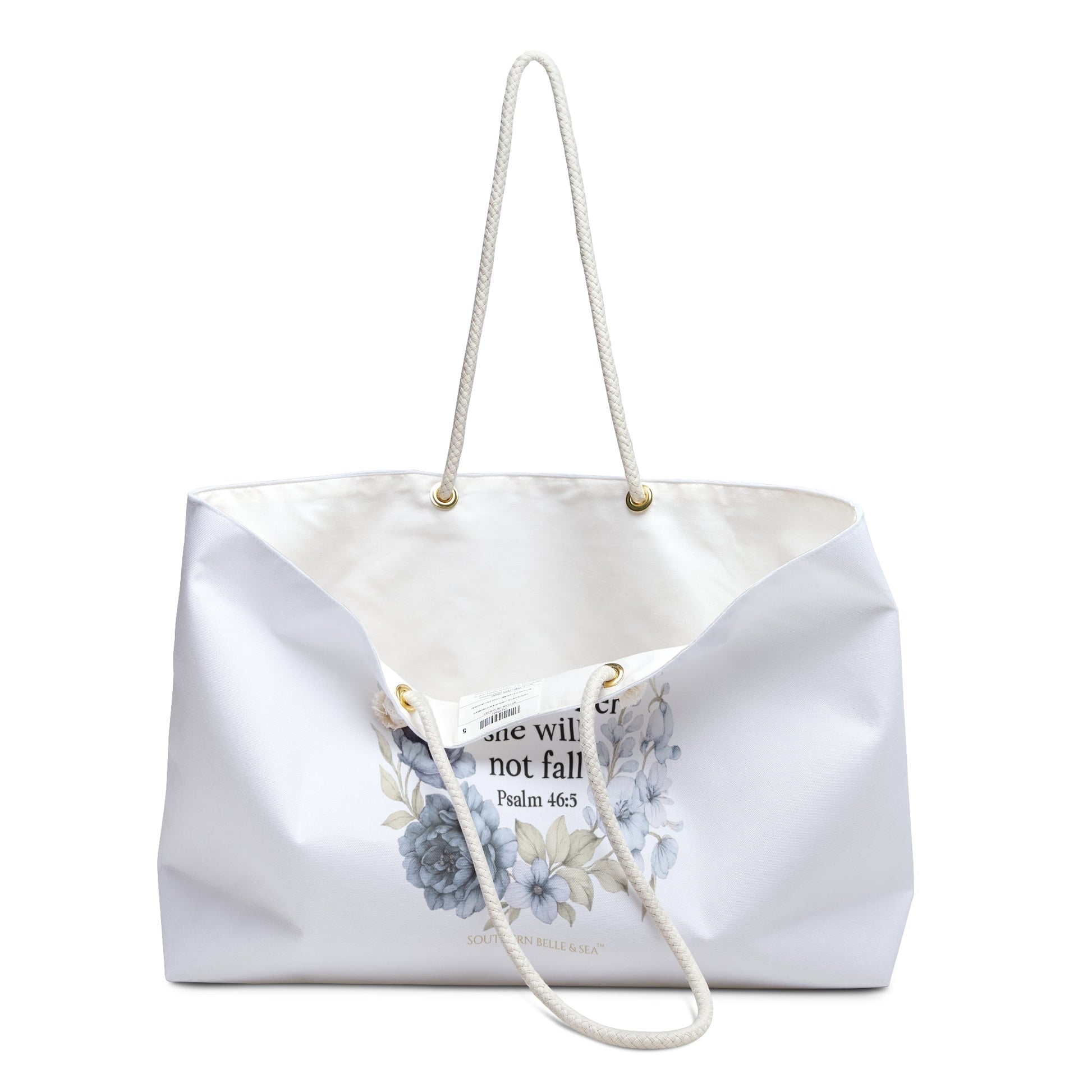 God Is Within Her” Blue Floral Weekender Tote — Virtue Collection | Southern Belle & Sea™ - Southern Belle & Sea