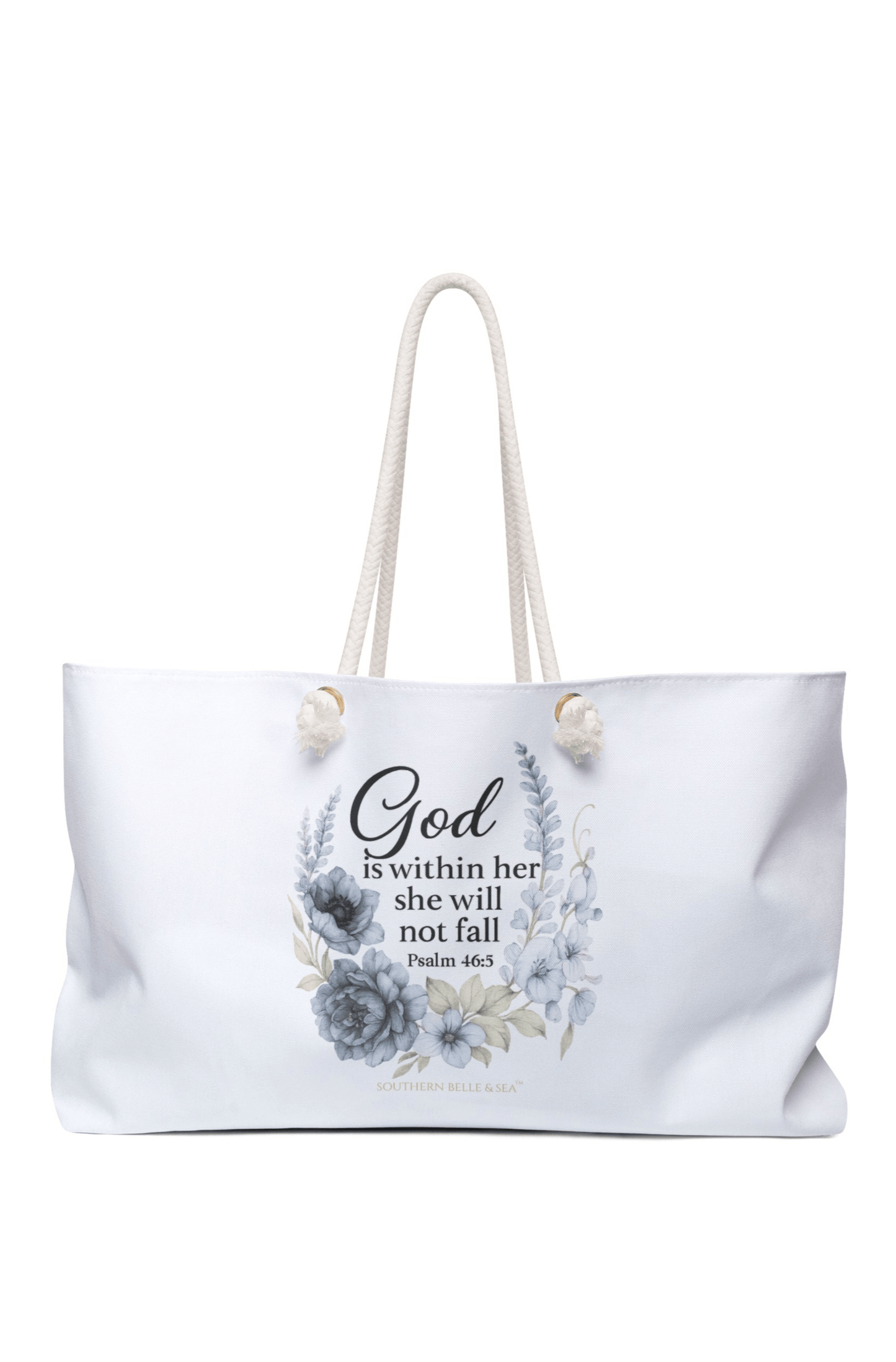 God Is Within Her” Blue Floral Weekender Tote — Virtue Collection | Southern Belle & Sea™ - Southern Belle & Sea