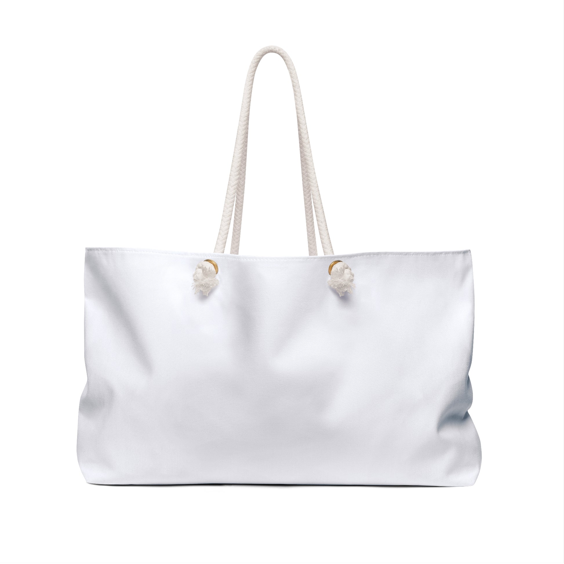 Faith-inspired weekender tote bag in blue with floral design and God Is Within Her quote, oversized travel bag by Southern Belle & Sea™