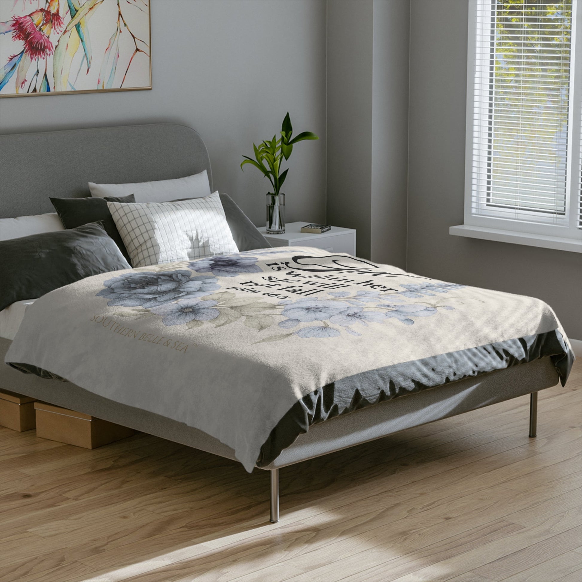 God Is Within Her” Ivory Floral Blanket — Virtue Collection | Southern Belle & Sea™ - Southern Belle & Sea